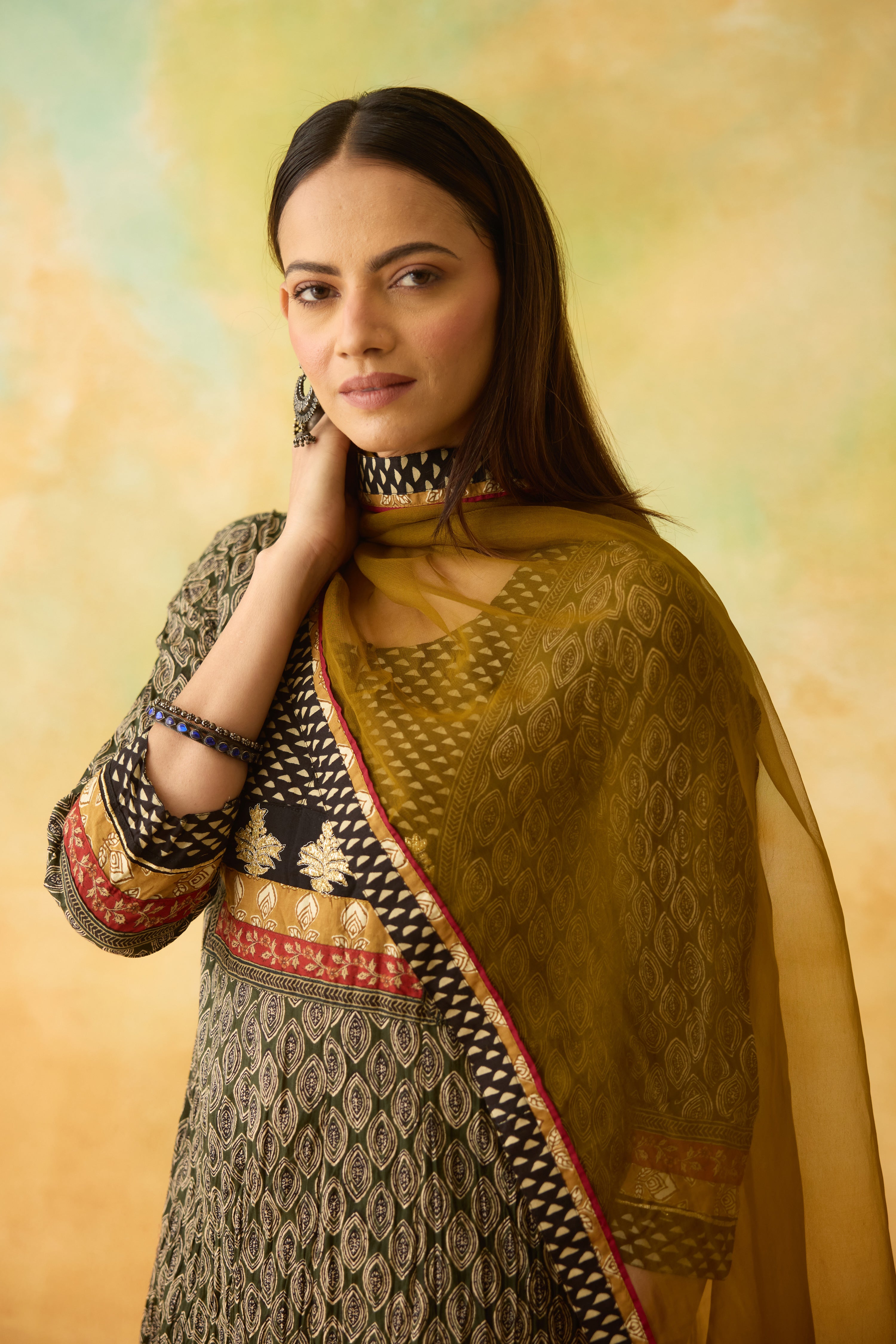 Rozana Anarkali Kurta Green Beige (10004632863019)