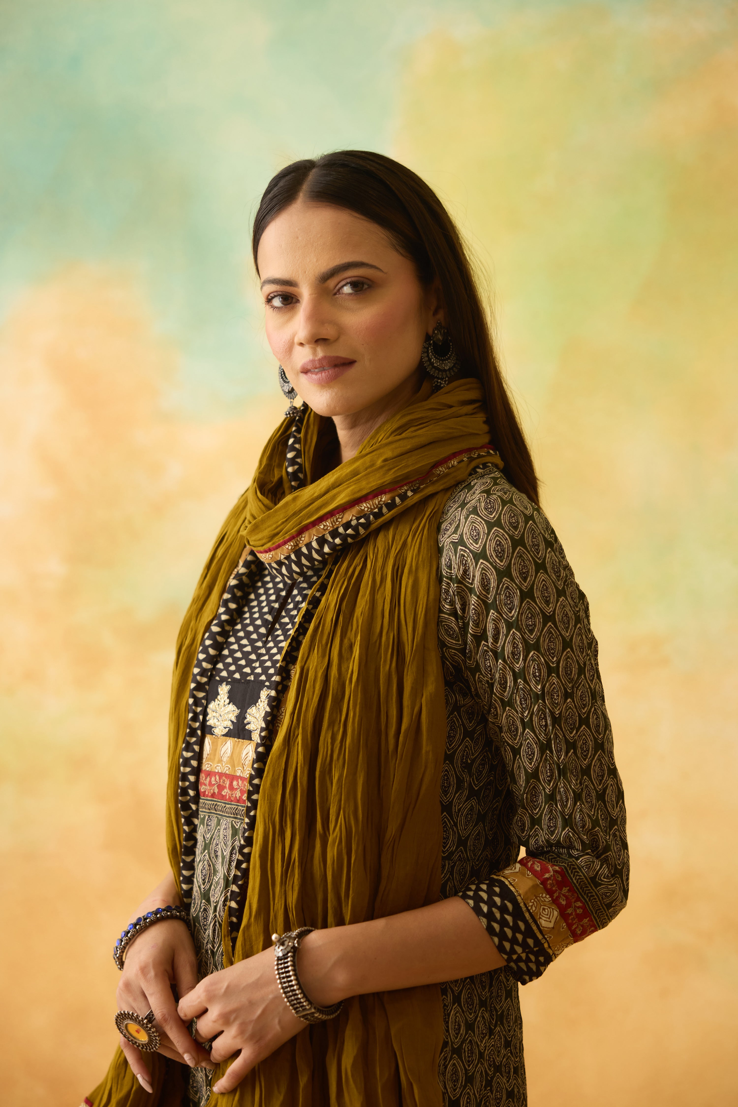 Rozana Anarkali Kurta Green Beige (10004632863019)