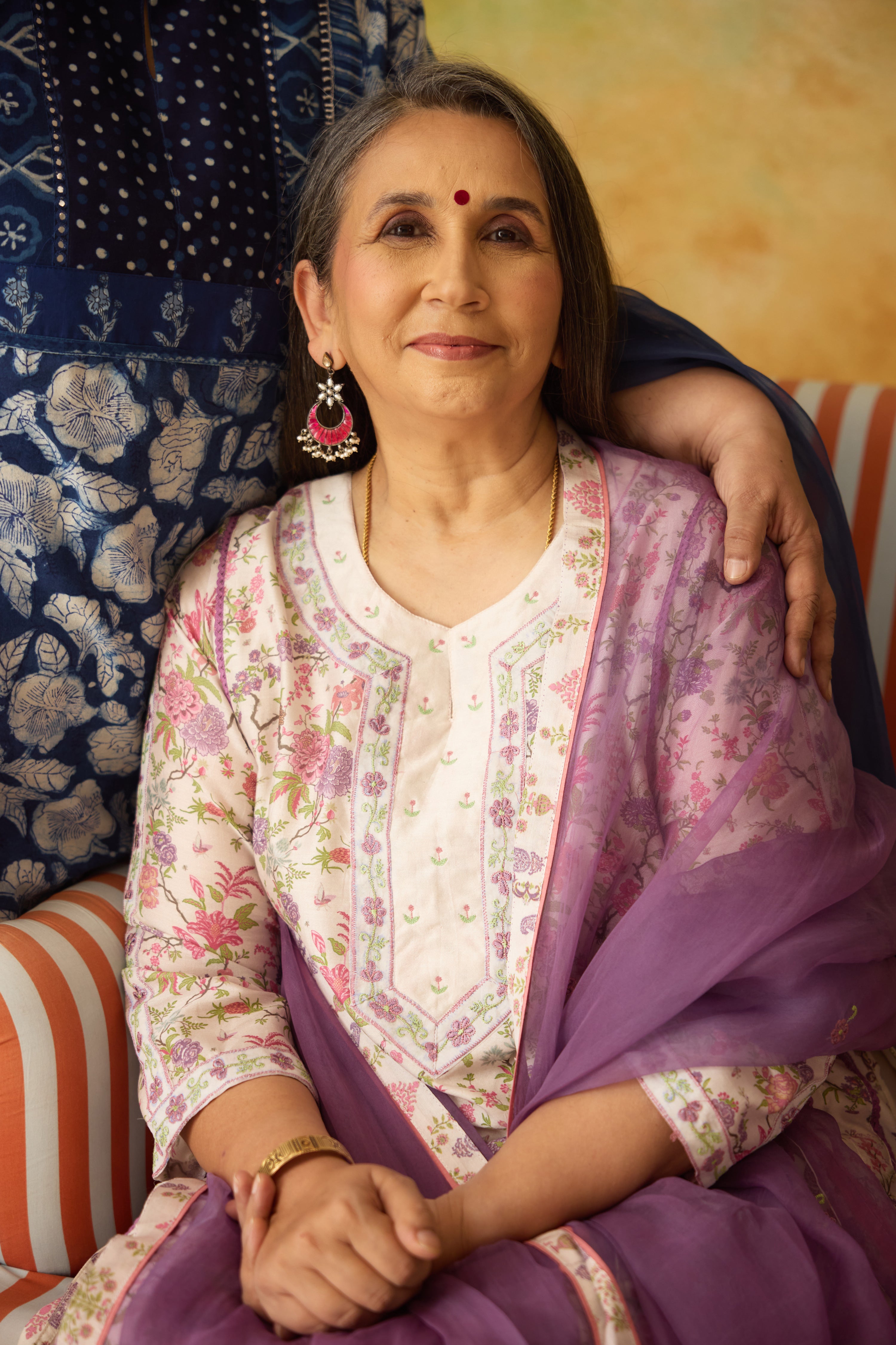 Aruni Hand Embroidered Chanderi Printed Kurta White Mauve (10001922949419)