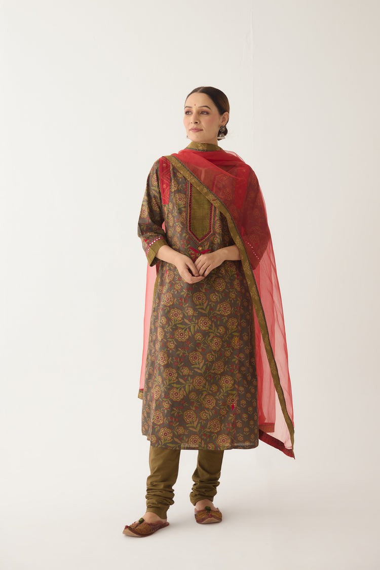 Adara Kurta Green/ Beige (Set of 3) (9996722864427)