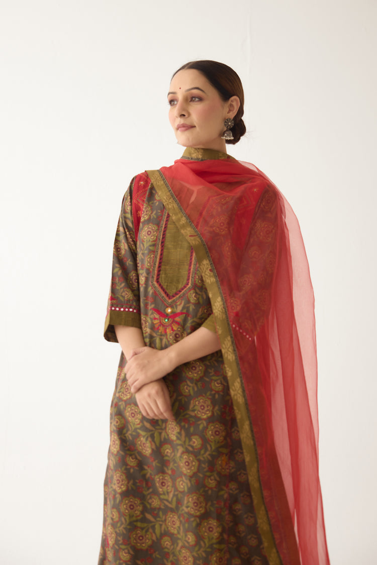 Adara Kurta Green/ Beige (Set of 3) (9996722864427)