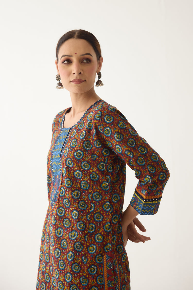 Rozana Kurta Maroon/ Blue (Set of 3) (9996260409643)