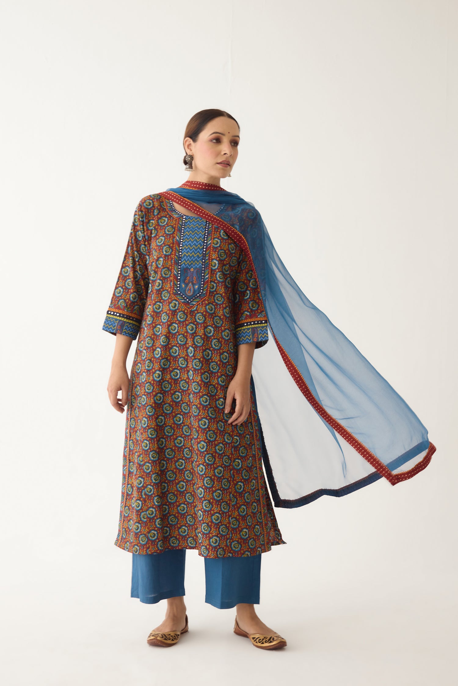 Rozana Kurta Maroon/ Blue (Set of 3) (9996260409643)