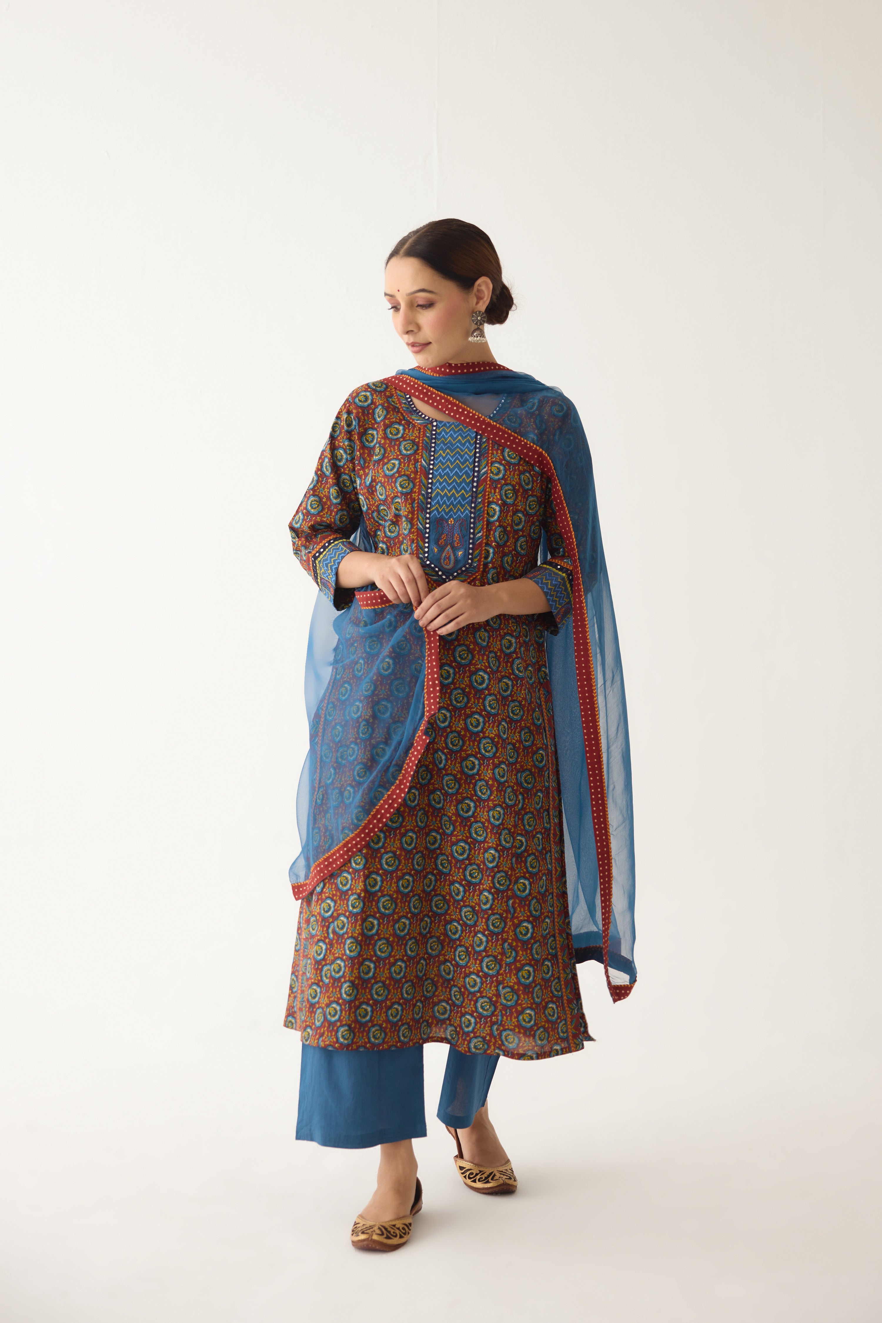 Rozana Kurta Maroon/ Blue (Set of 3) (9996260409643)