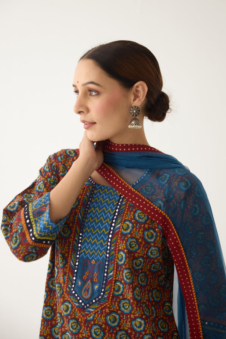 Rozana Kurta Maroon/ Blue (Set of 3) (9996260409643)