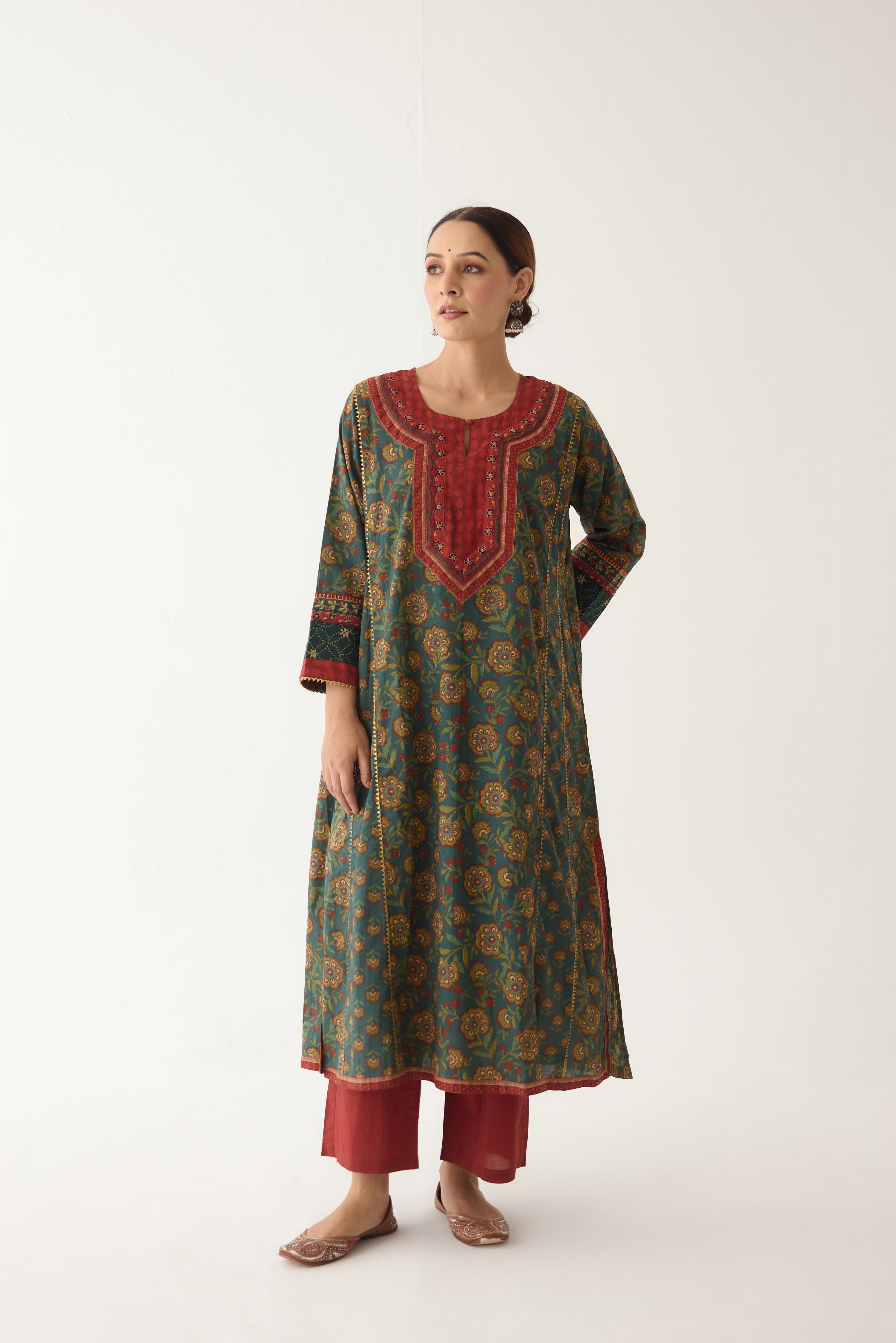 Adya Kurta Teal Green/ Maroon (Set of 3) (9996387090731)