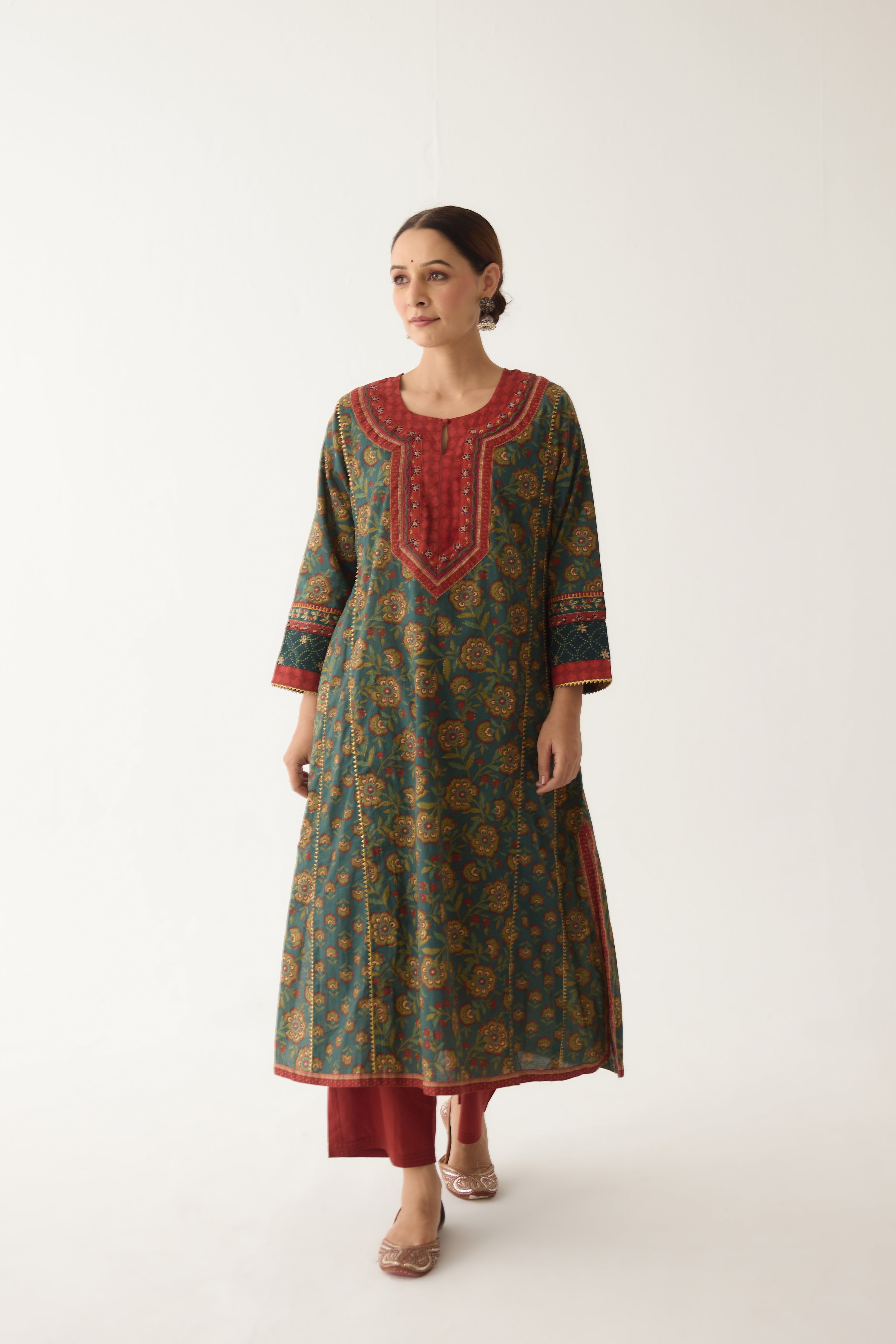 Adya Kurta Teal Green/ Maroon (Set of 3) (9996387090731)