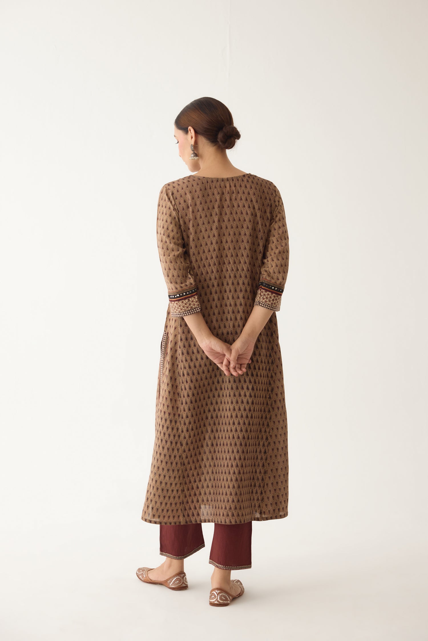 Rozana Kurta Beige/ Maroon (Set of 3) (9996893978923)