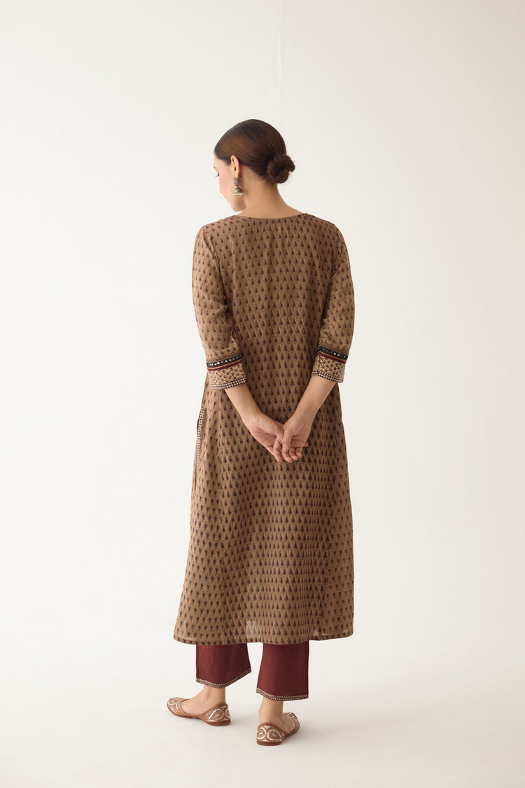 Rozana Kurta Beige/ Maroon (Set of 3) (9996893978923)