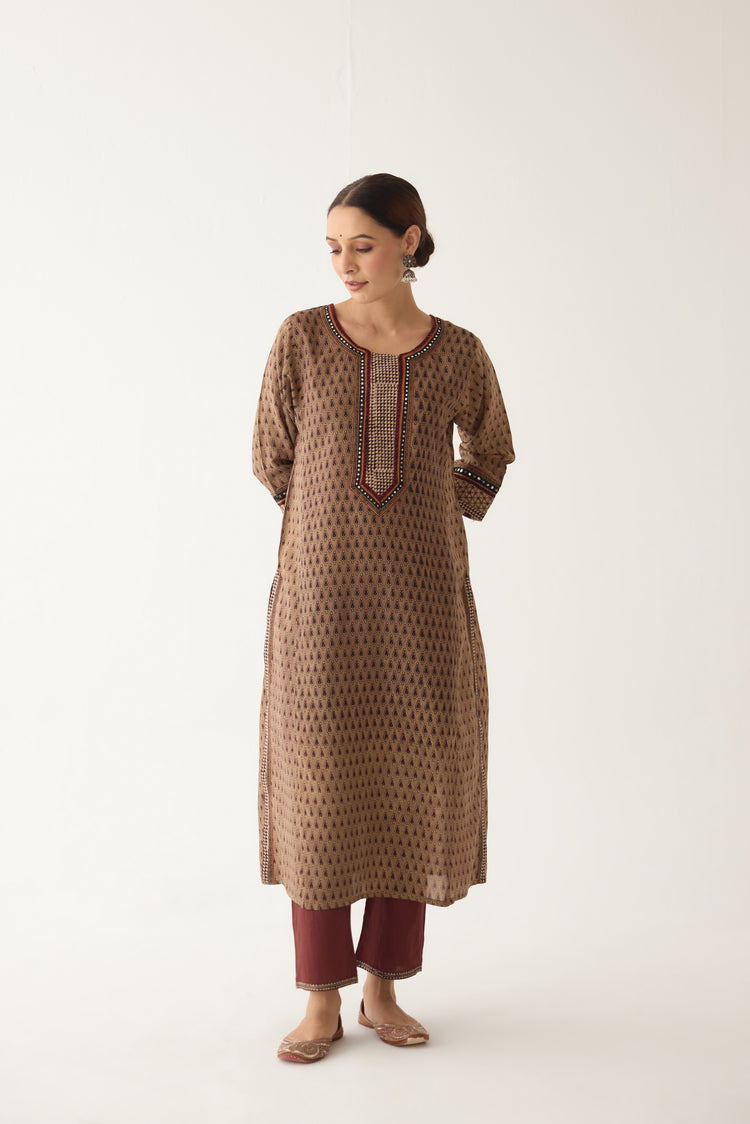 Rozana Kurta Beige/ Maroon (Set of 3) (9996893978923)