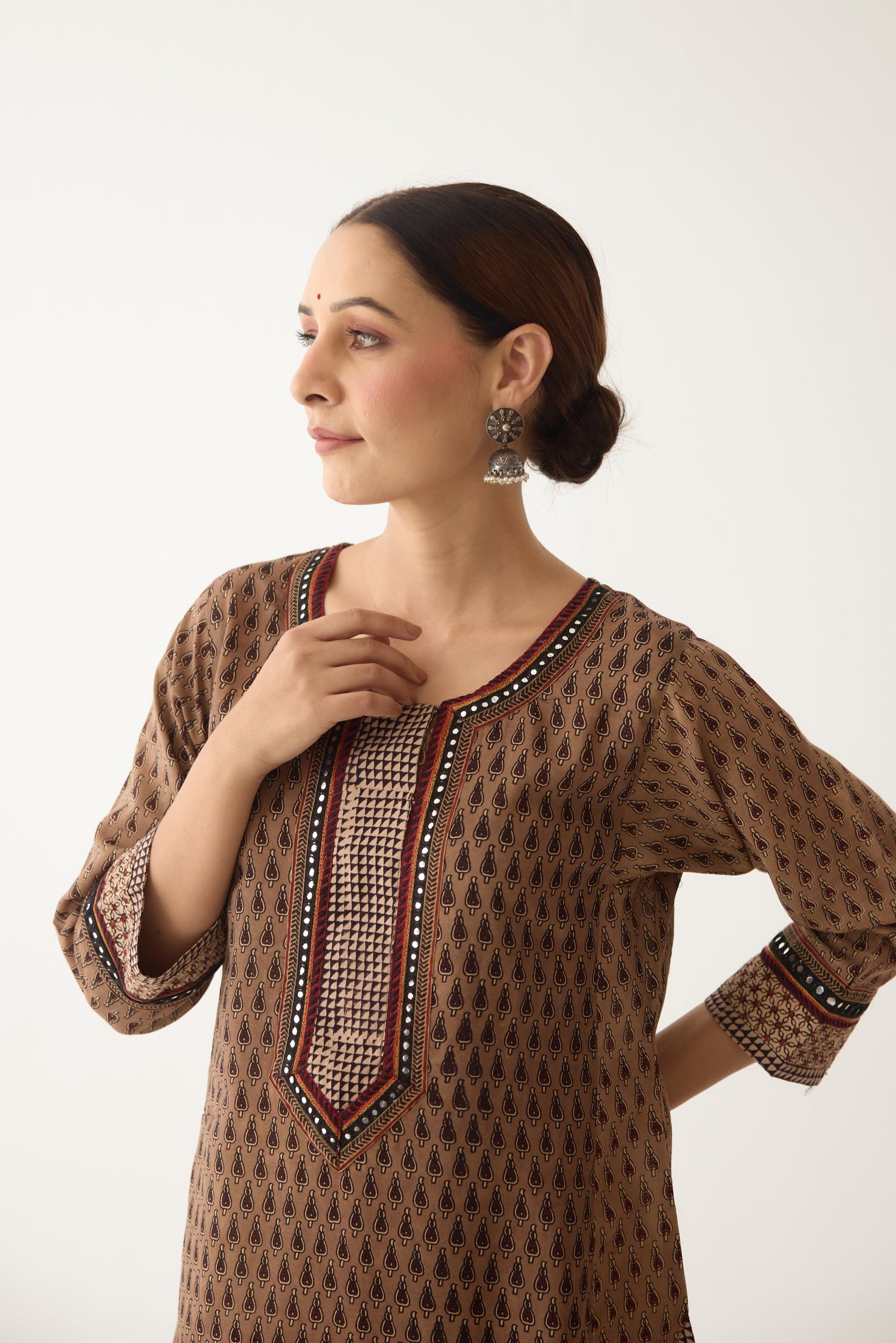 Rozana Kurta Beige/ Maroon (Set of 3) (9996893978923)