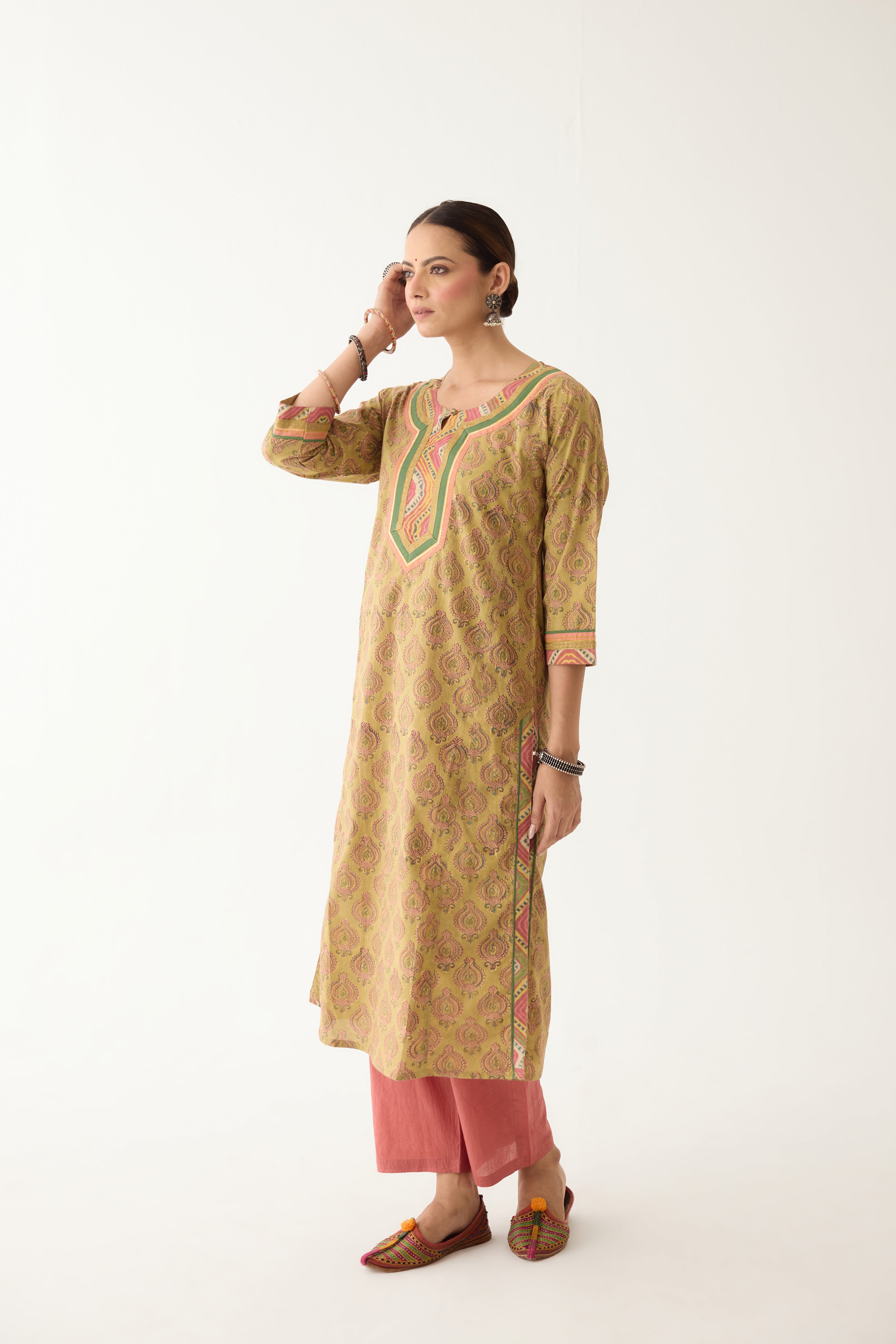 Rozana Kurta Pista Green / Peach (Set of 3) (9996248383787)