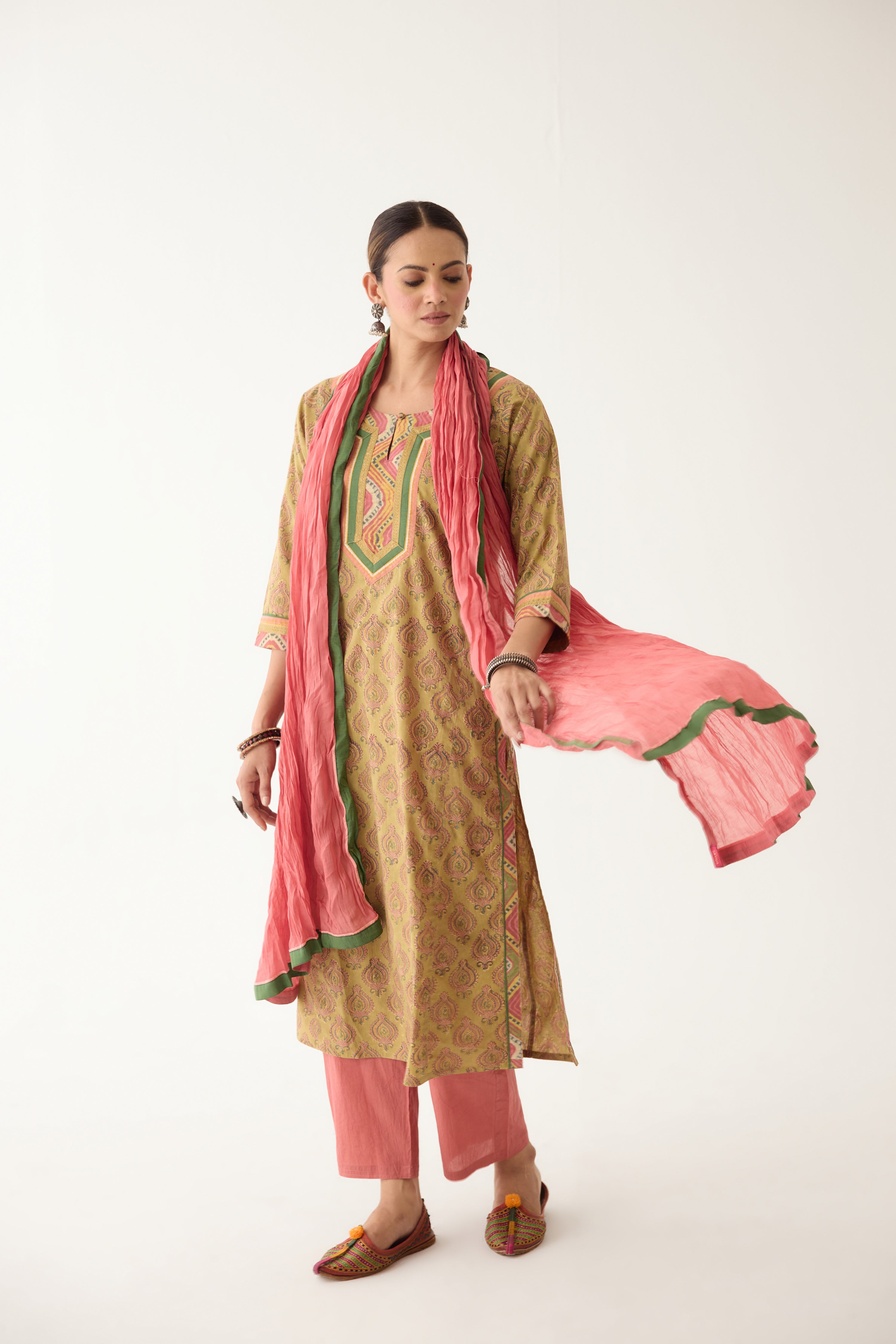 Rozana Kurta Pista Green / Peach (Set of 3) (9996248383787)