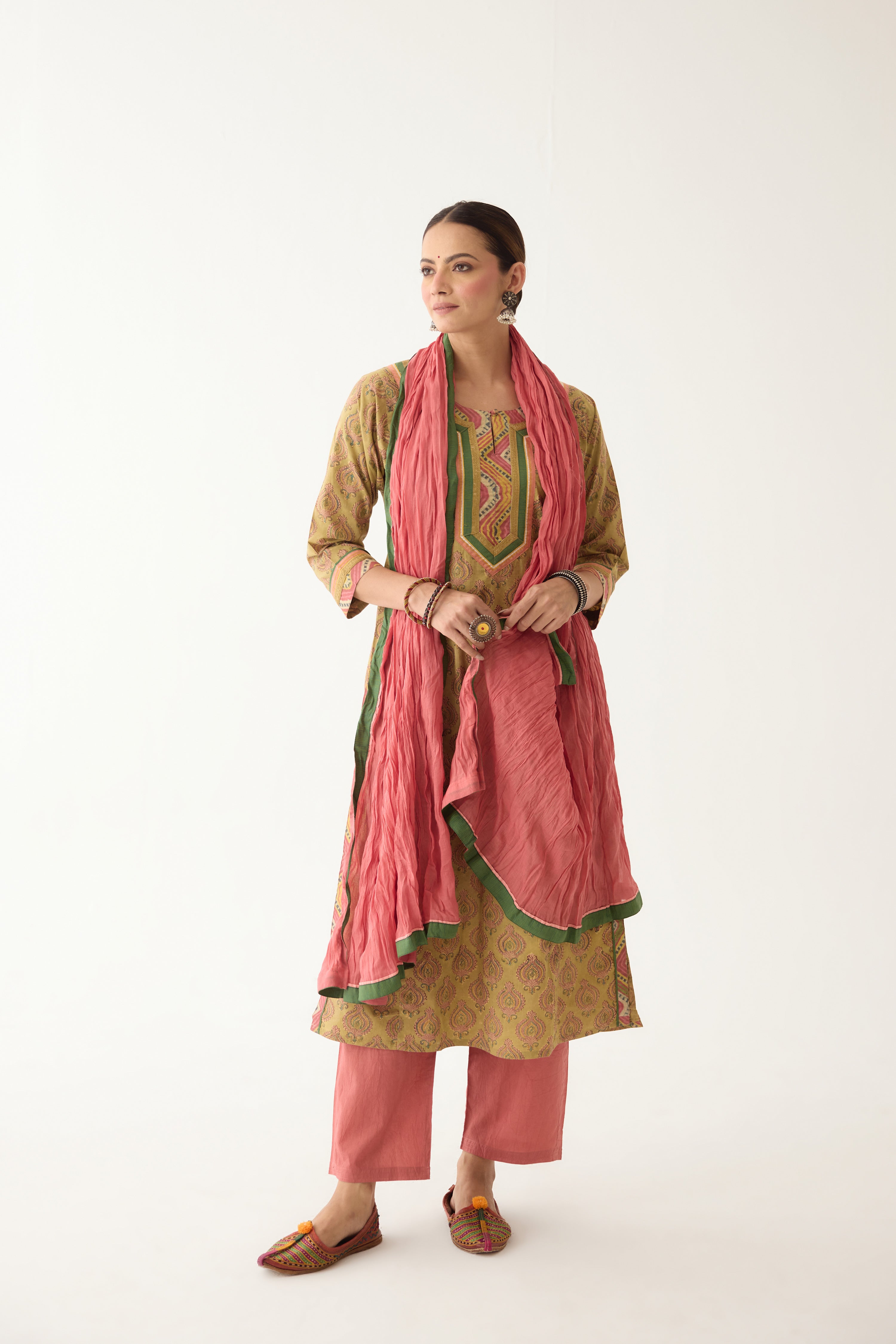 Rozana Kurta Pista Green / Peach (Set of 3) (9996248383787)