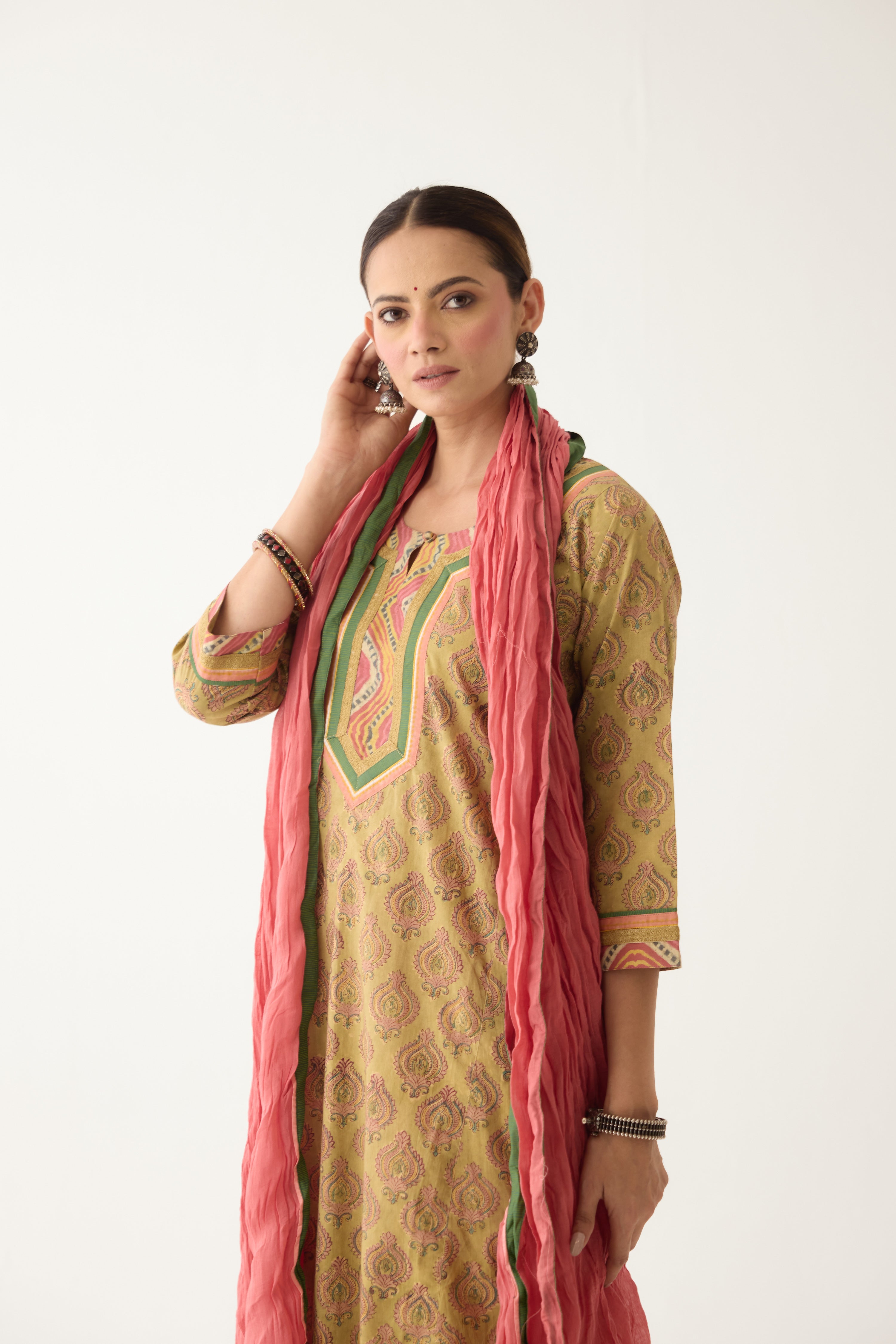 Rozana Kurta Pista Green / Peach (Set of 3) (9996248383787)