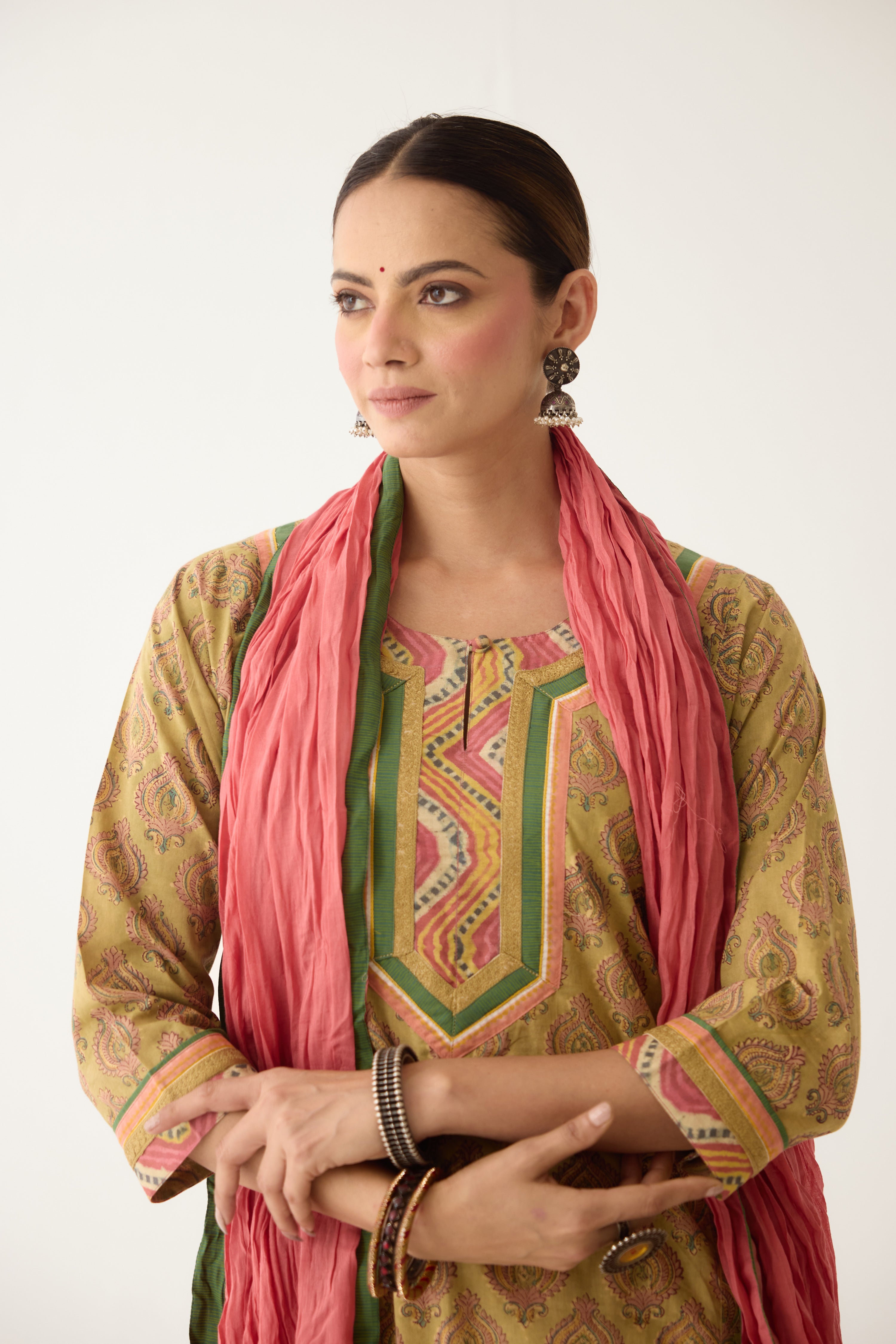 Rozana Kurta Pista Green / Peach (Set of 3) (9996248383787)