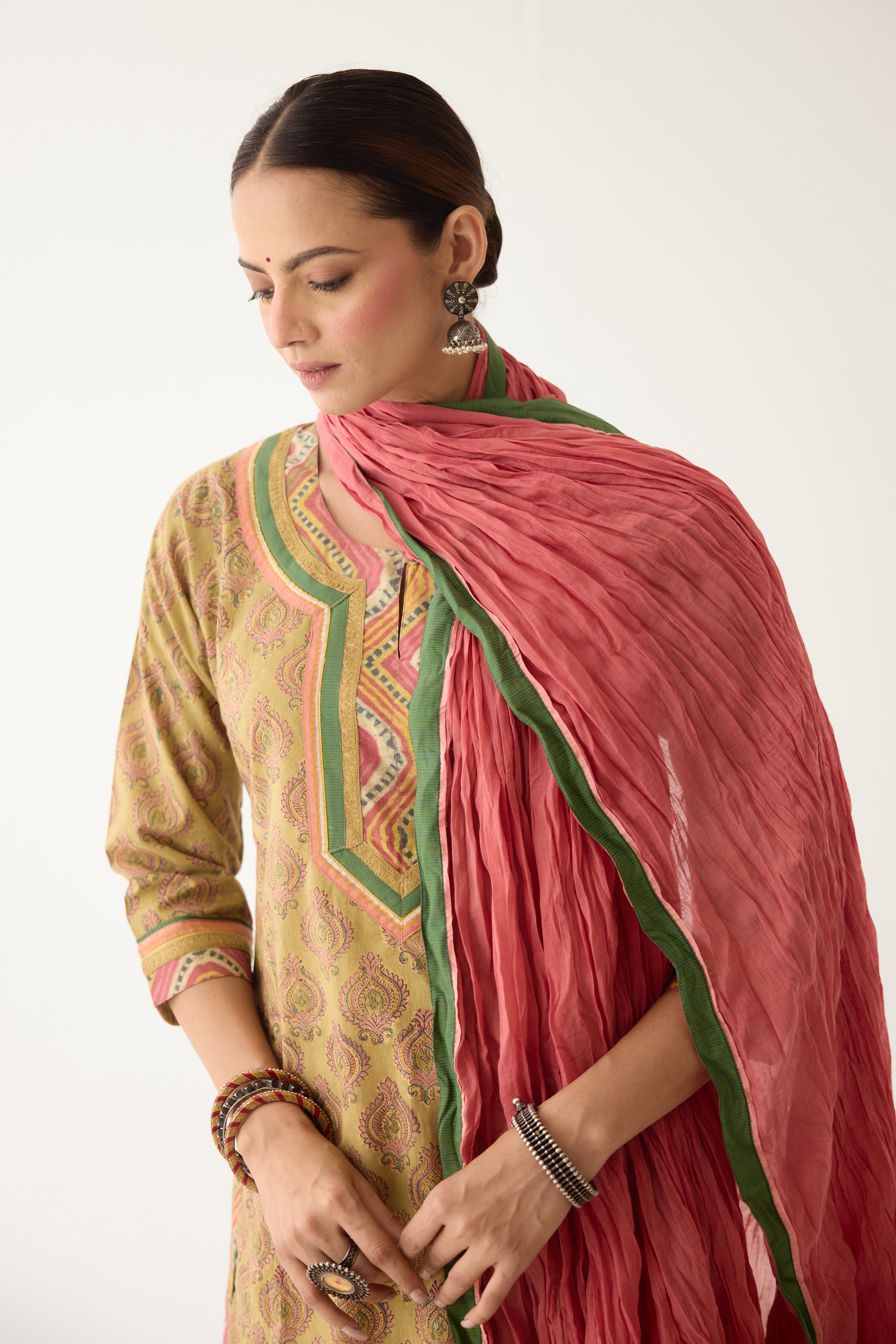 Rozana Kurta Pista Green / Peach (Set of 3) (9996248383787)