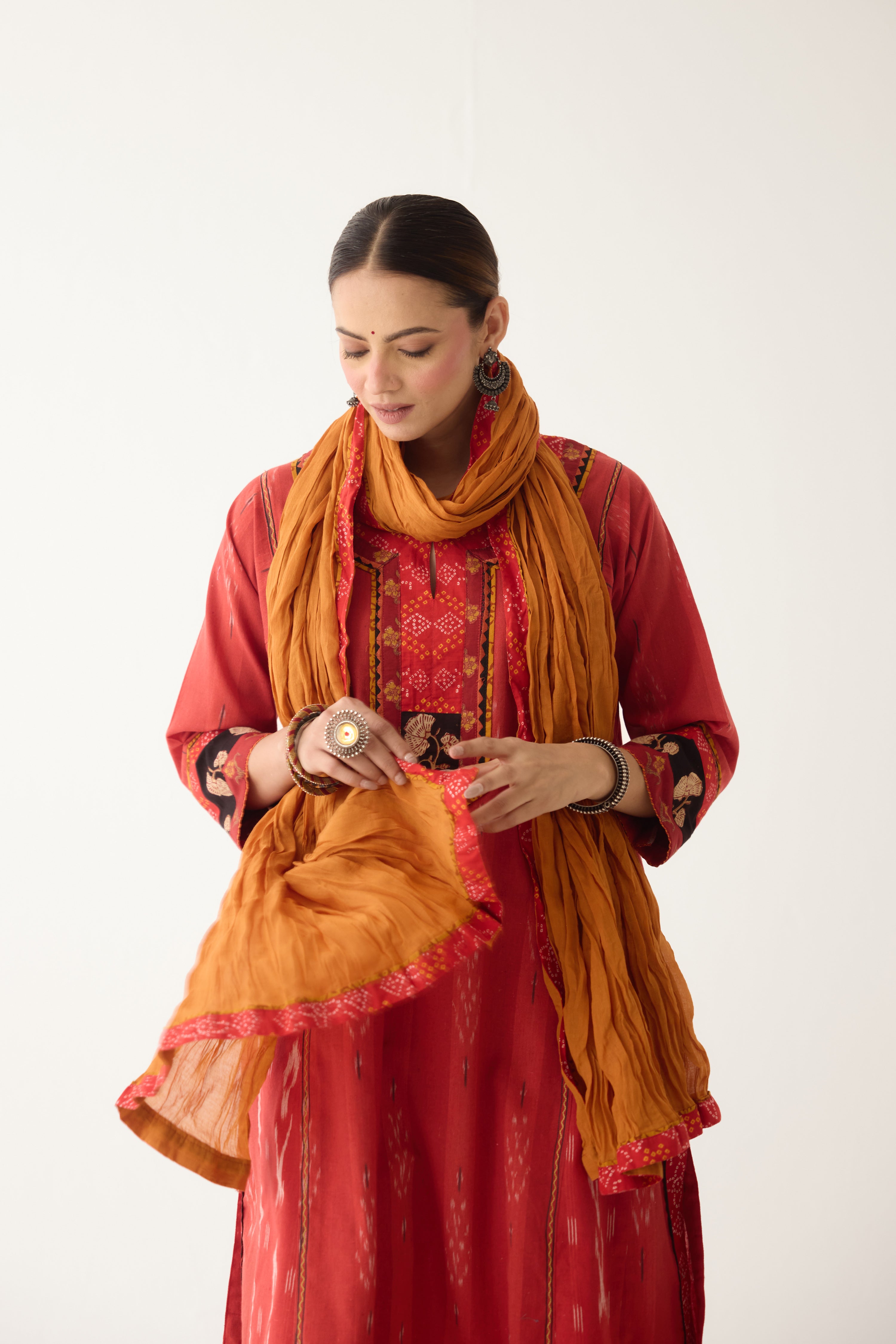 Rozana Kurta Red/ Orange (Set of 3) (9996724797739)