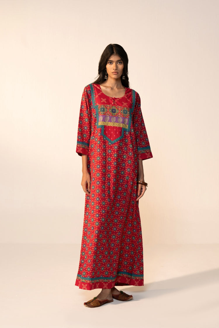 Rozana Cotton Printed Caftan Pink