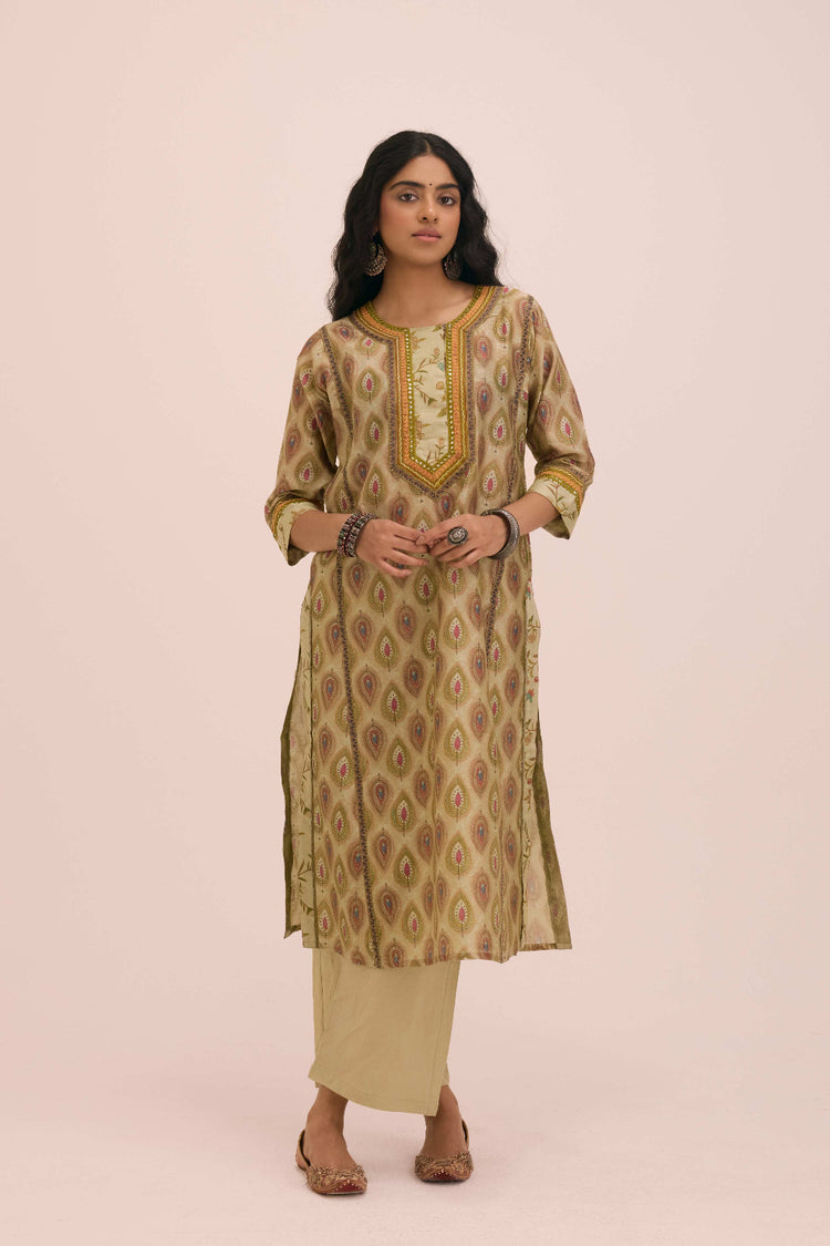 Rozana Chanderi Printed Ensemble Pista Green (Set of 2)