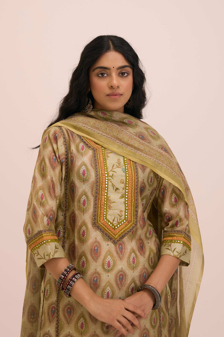 Rozana Chanderi Printed Ensemble Pista Green (Set of 2)