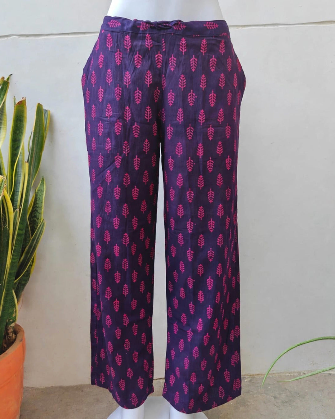 Straight Cotton Hand Block Printed Pant Purple