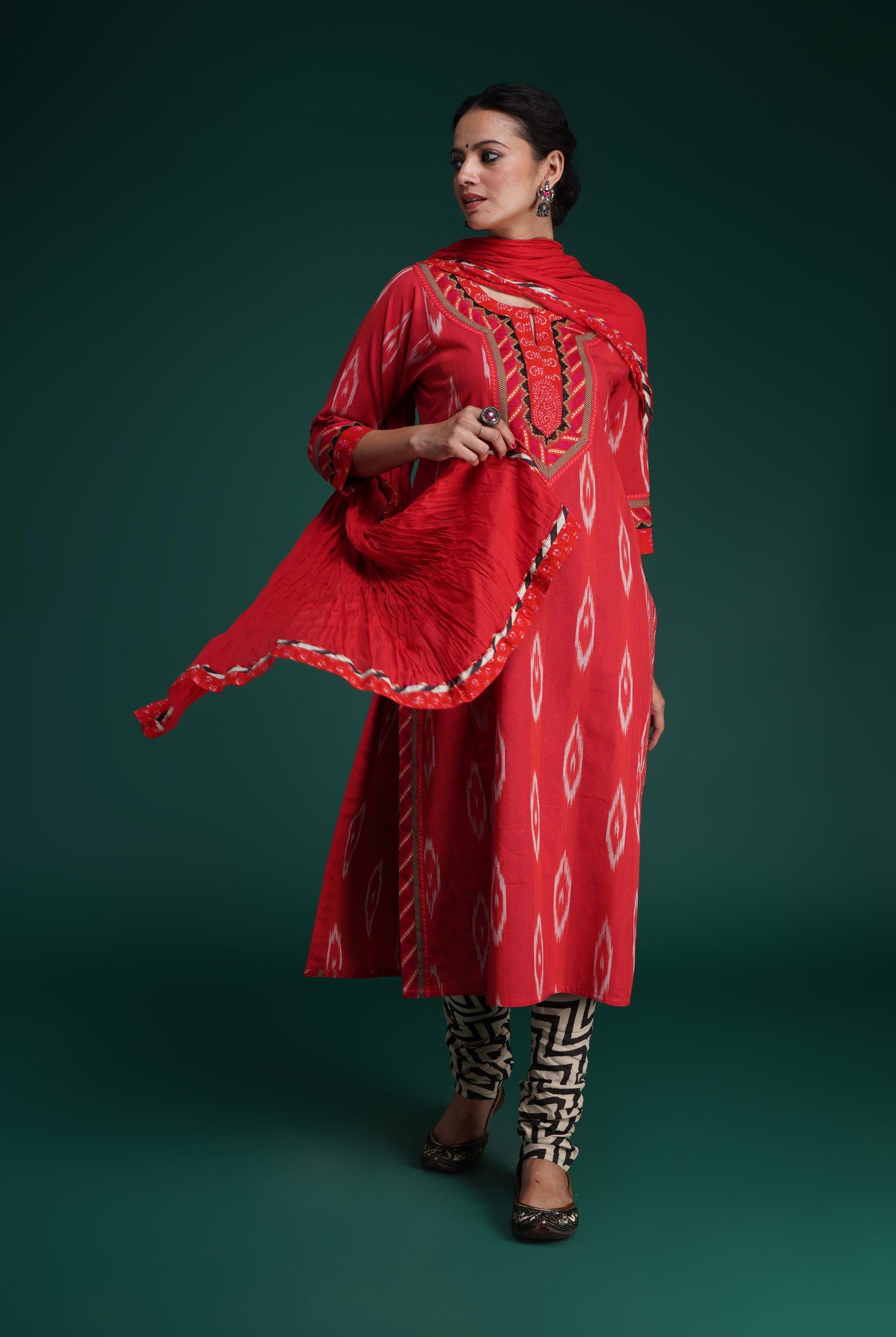 Rozana Cotton Crinkled Dupatta Crimson (7153495343151)