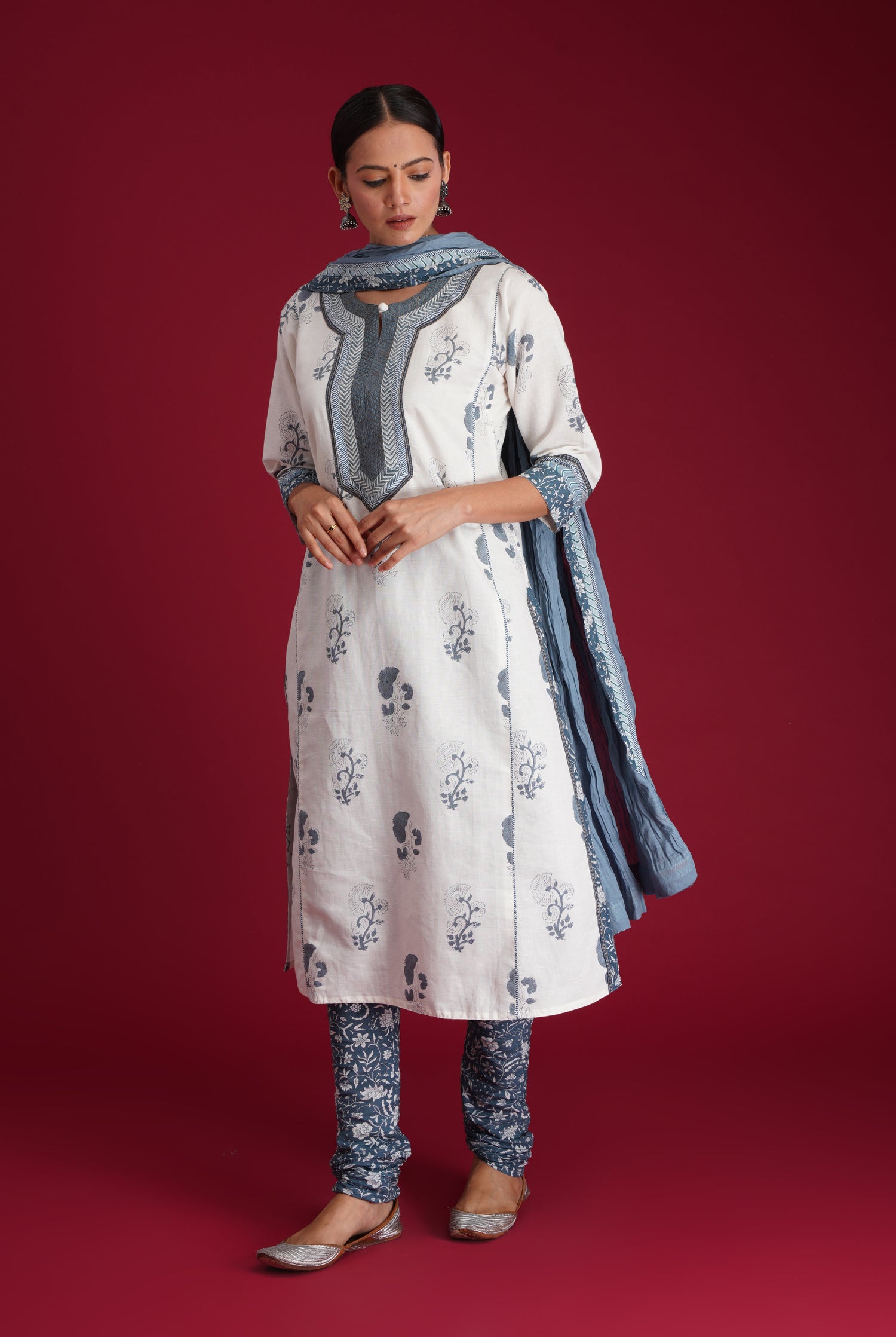 Rozana Cotton Crinkled Dupatta Steel Blue (7135740559407)