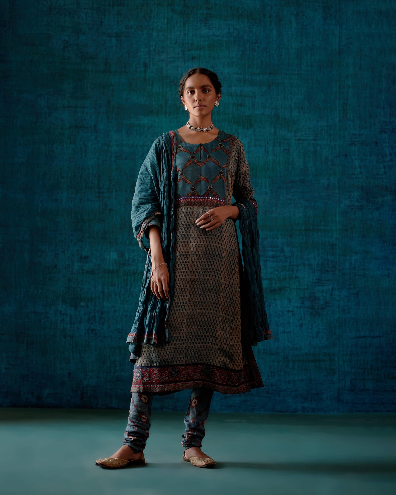 Rozana Cotton Crinkled Dupatta Steel Blue (7152375562287)