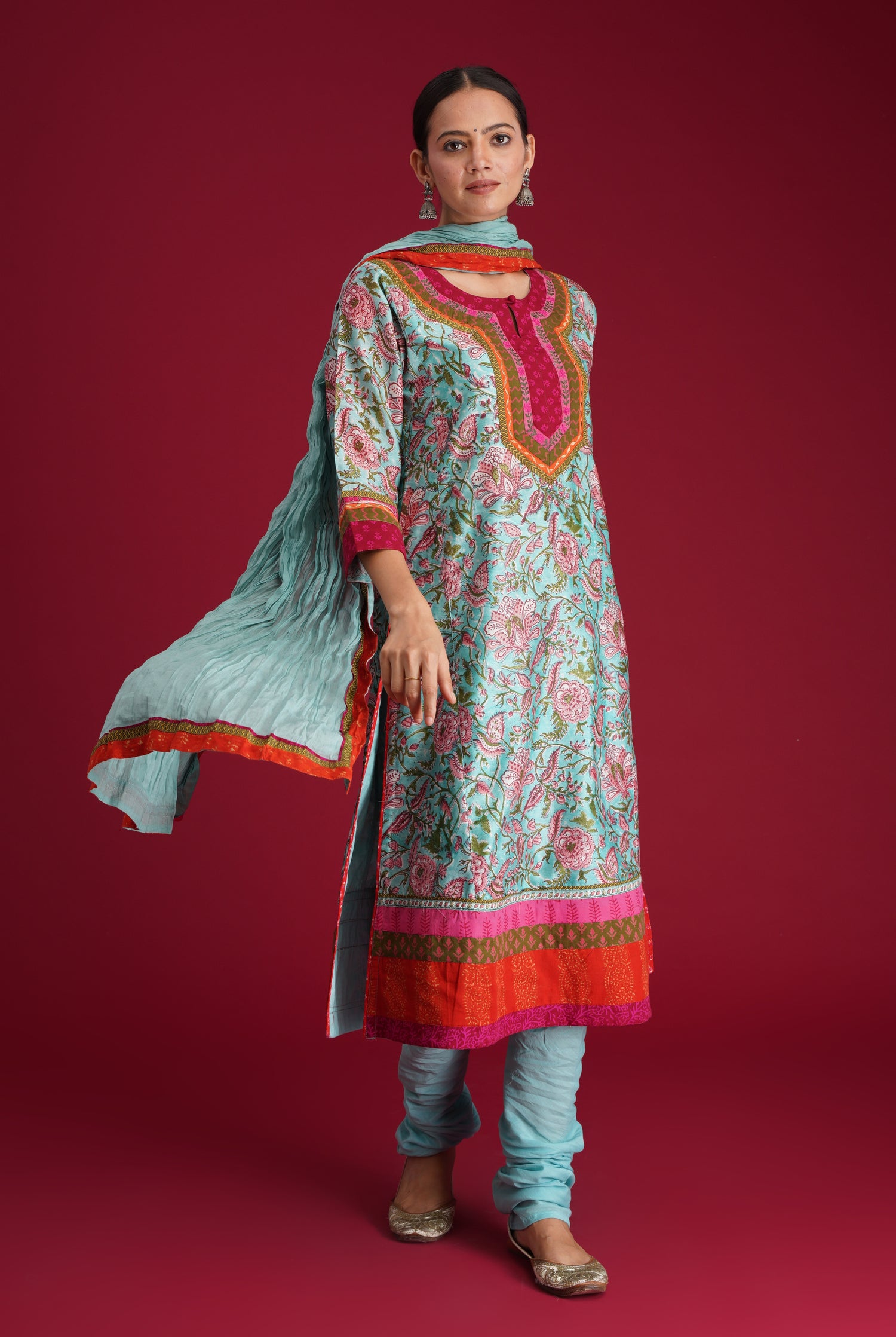 Rozana Cotton Crinkled Dupatta Sea Green (7135747178543)