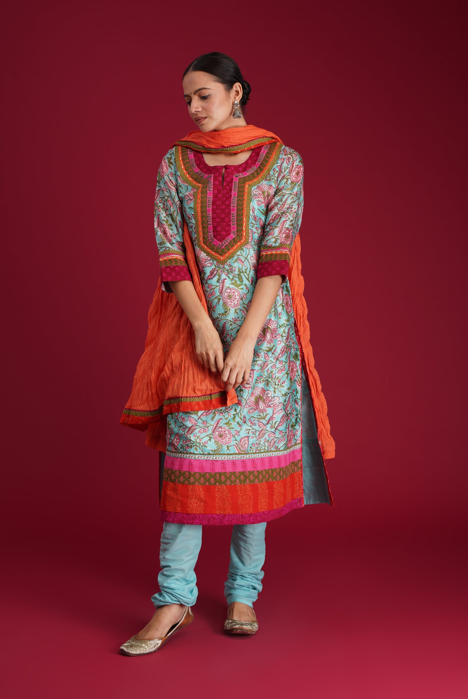 Rozana Kurta Turquoise Peach (7135686623279)