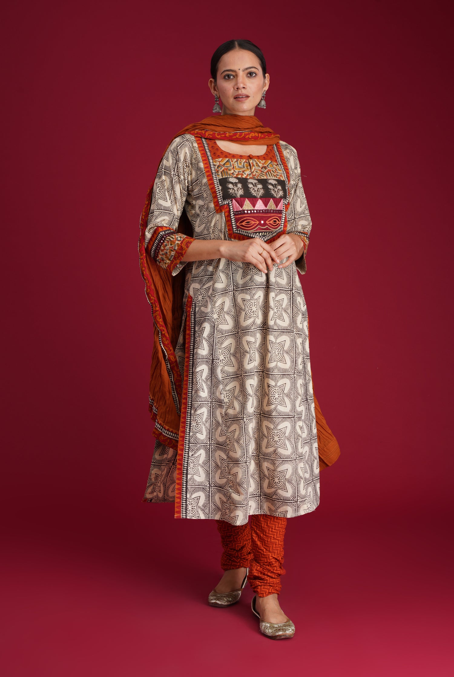 Rozana Cotton Crinkled Dupatta Rust (7135743901743)