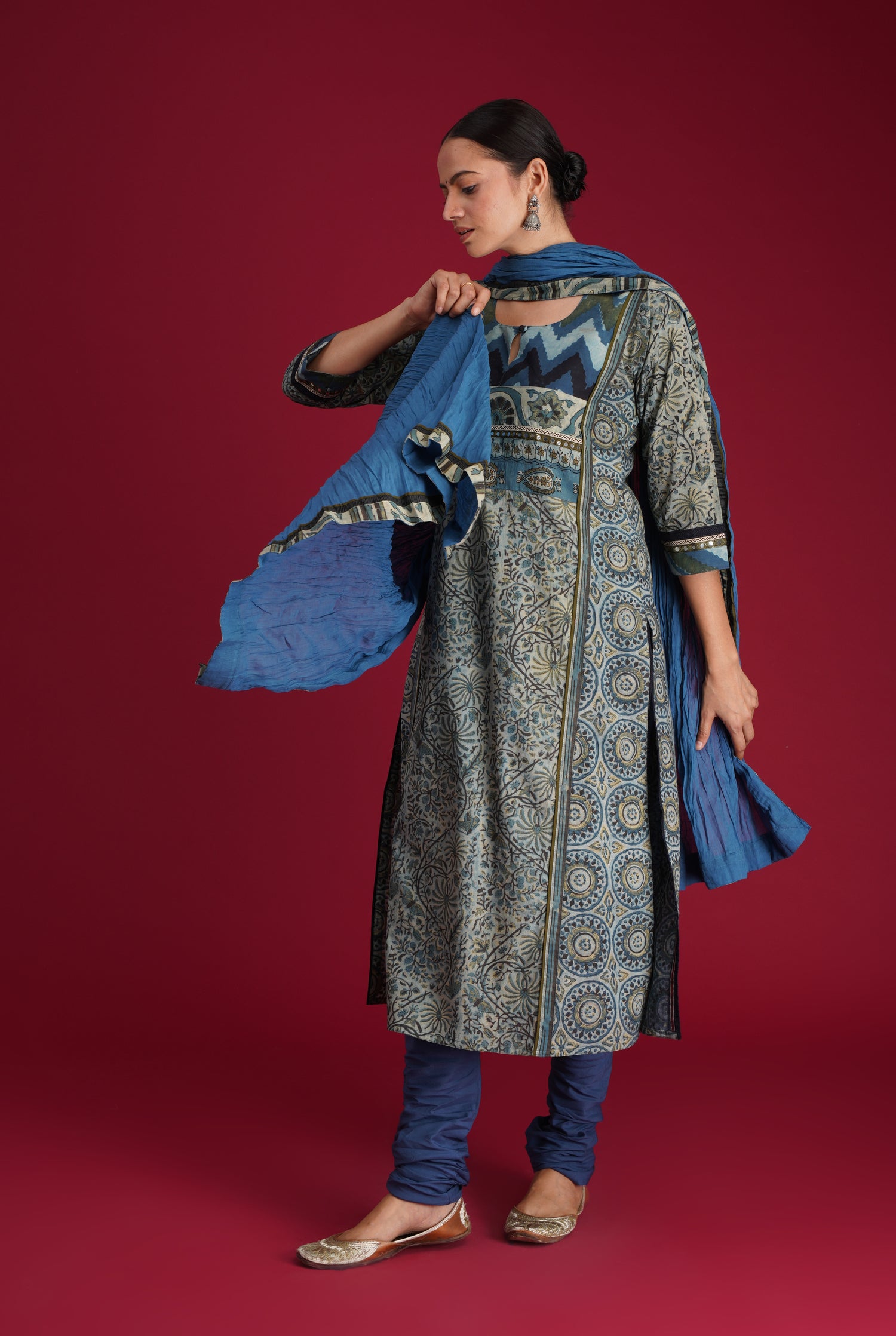 Rozana Cotton Crinkled Dupatta Blue (7135755173935)