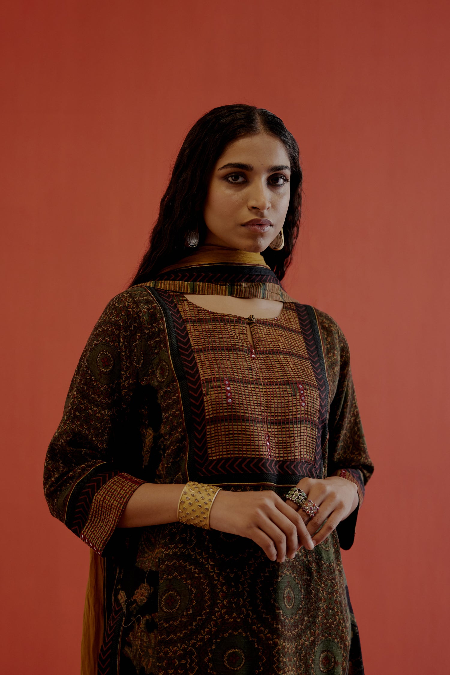 Rozana Cotton Crinkled Dupatta Ochre (8019738820907)