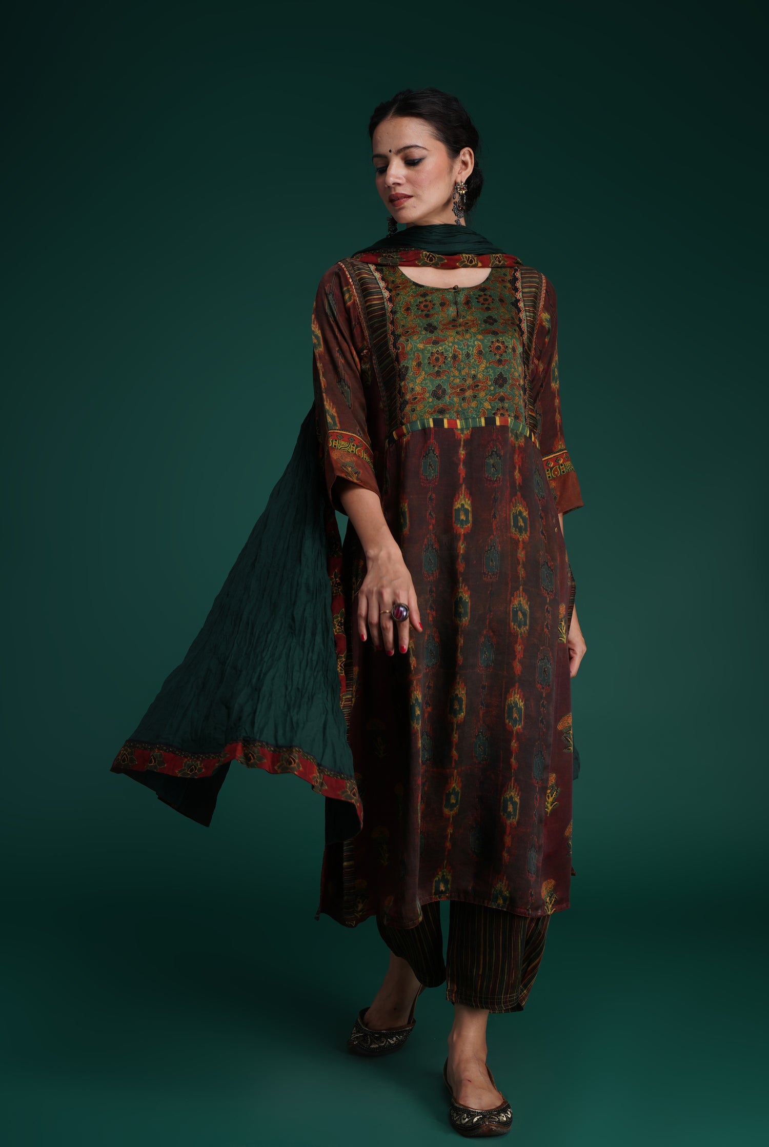 Rozana Cotton Crinkled Dupatta Bottle Green (7153496555567)