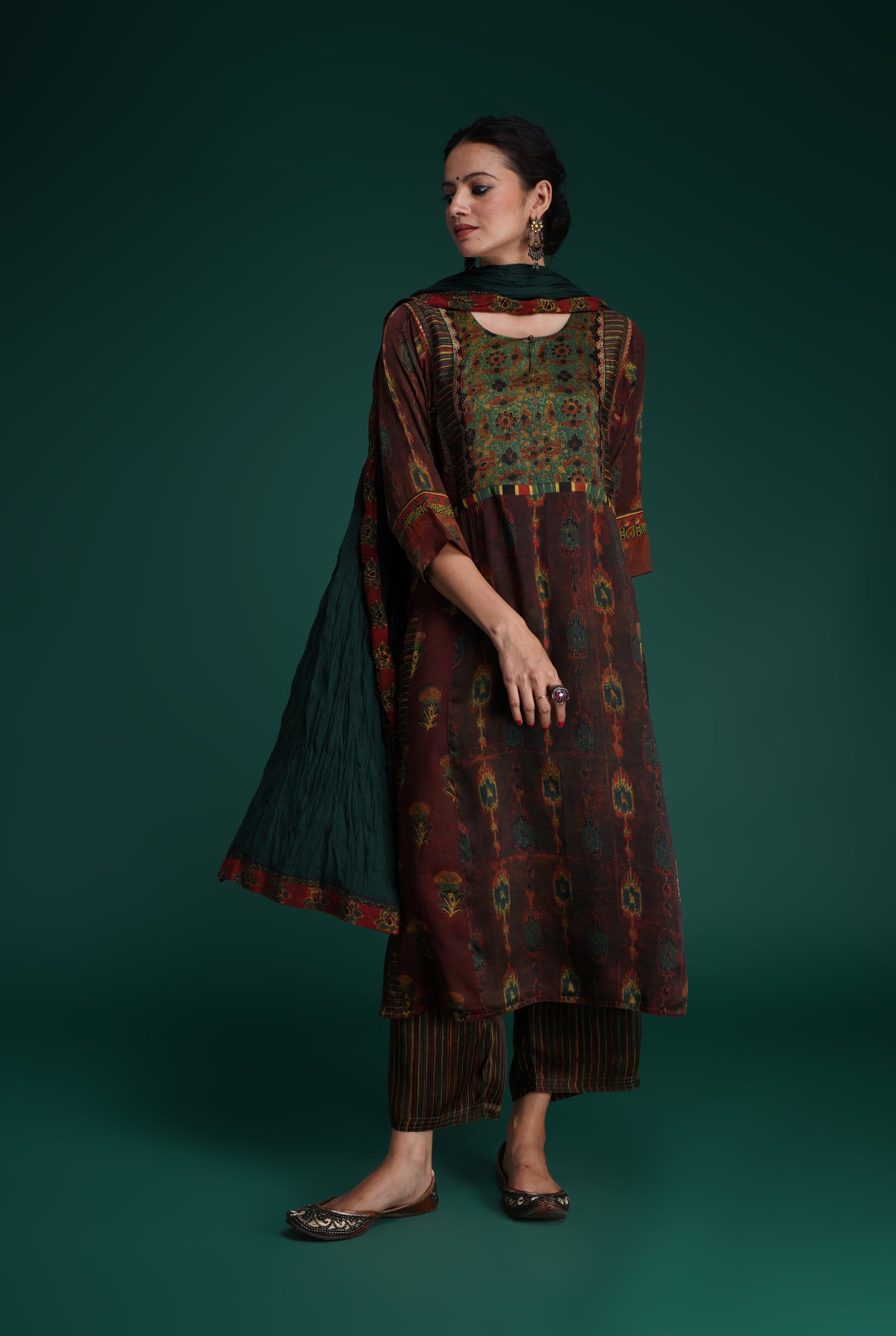 Rozana Cotton Crinkled Dupatta Bottle Green (7153496555567)