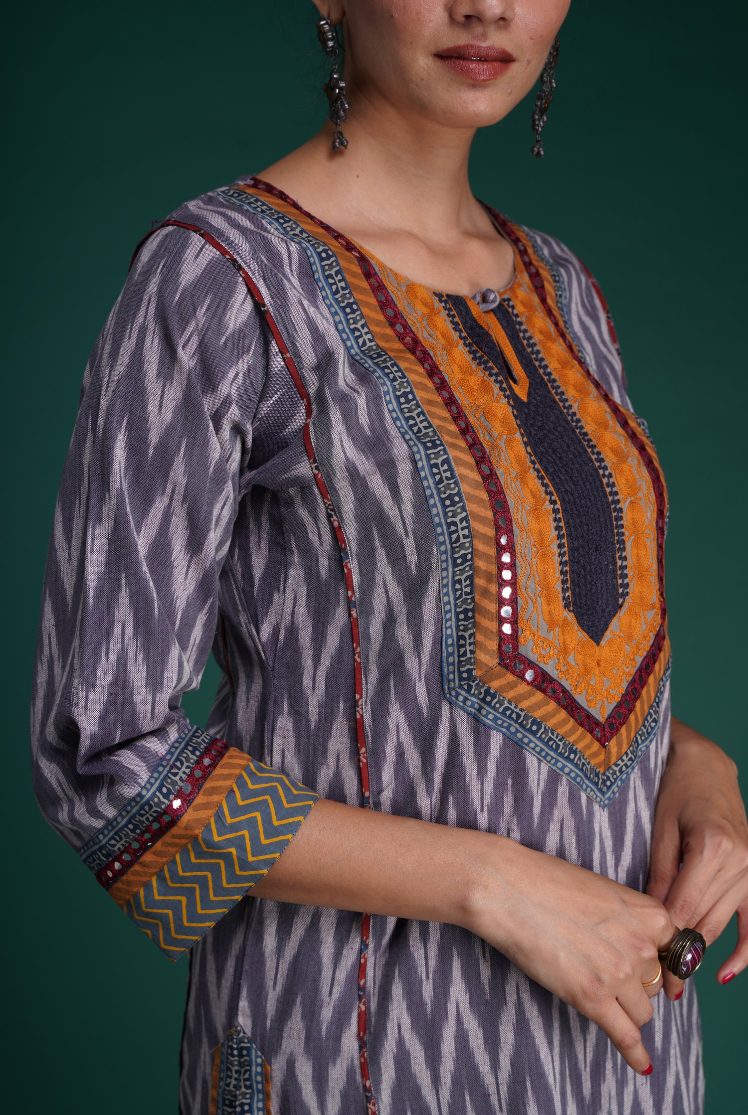 Naaz Yoke Kurta Grey White (7153440456751)