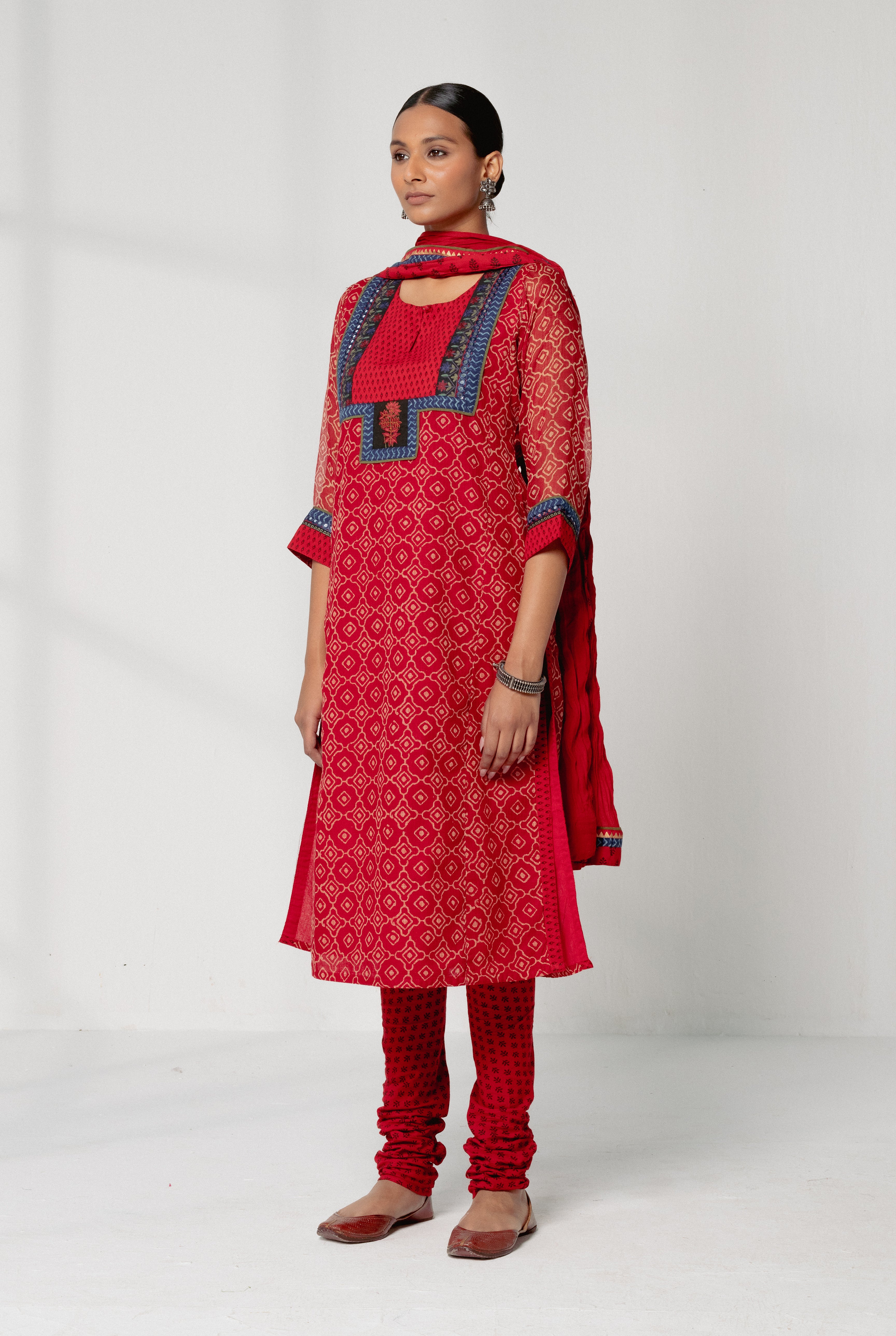 Yoke Kurta Red Beige (8161784922411)