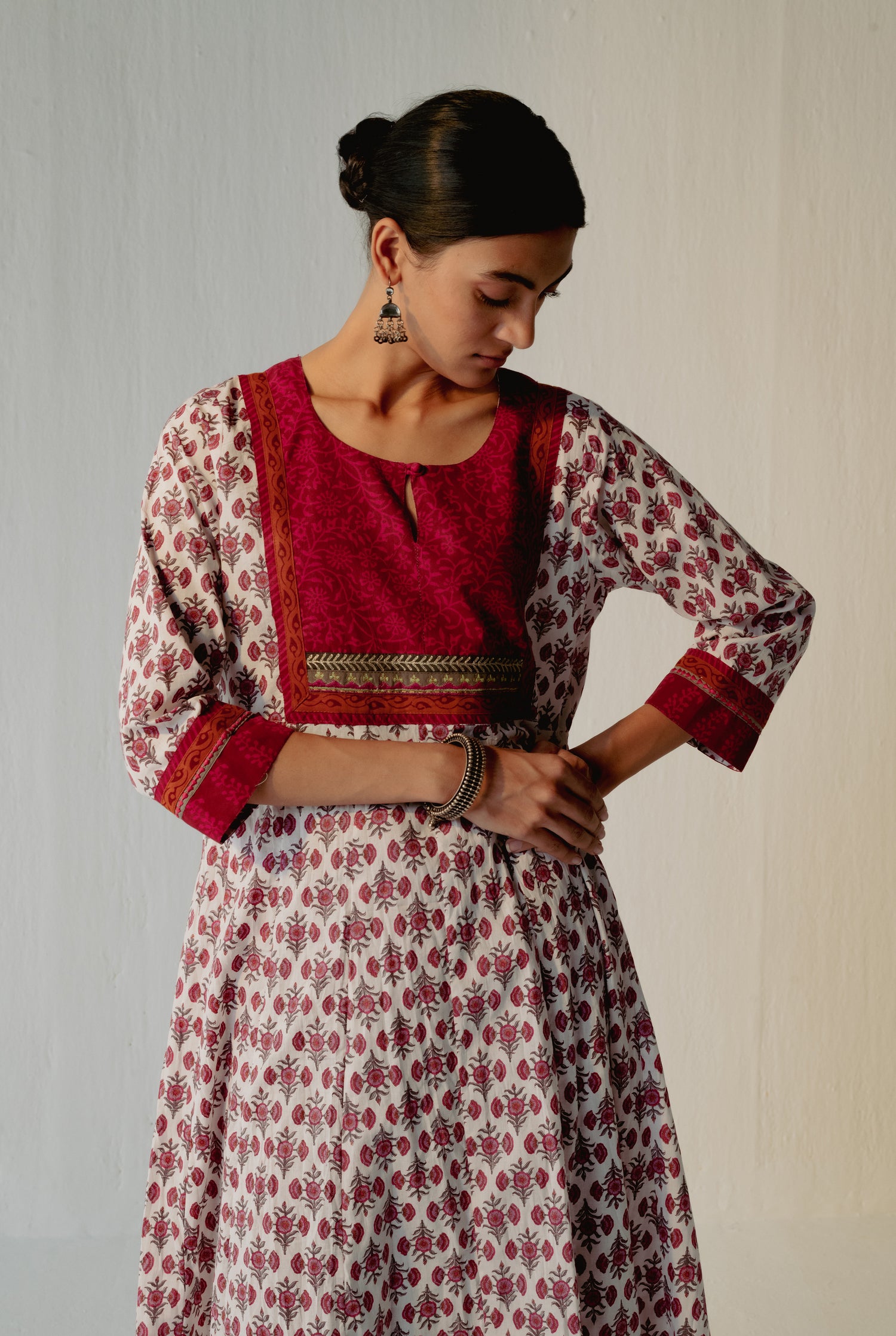Crinkled Anarkali Kurta Pink White (8210620055851)