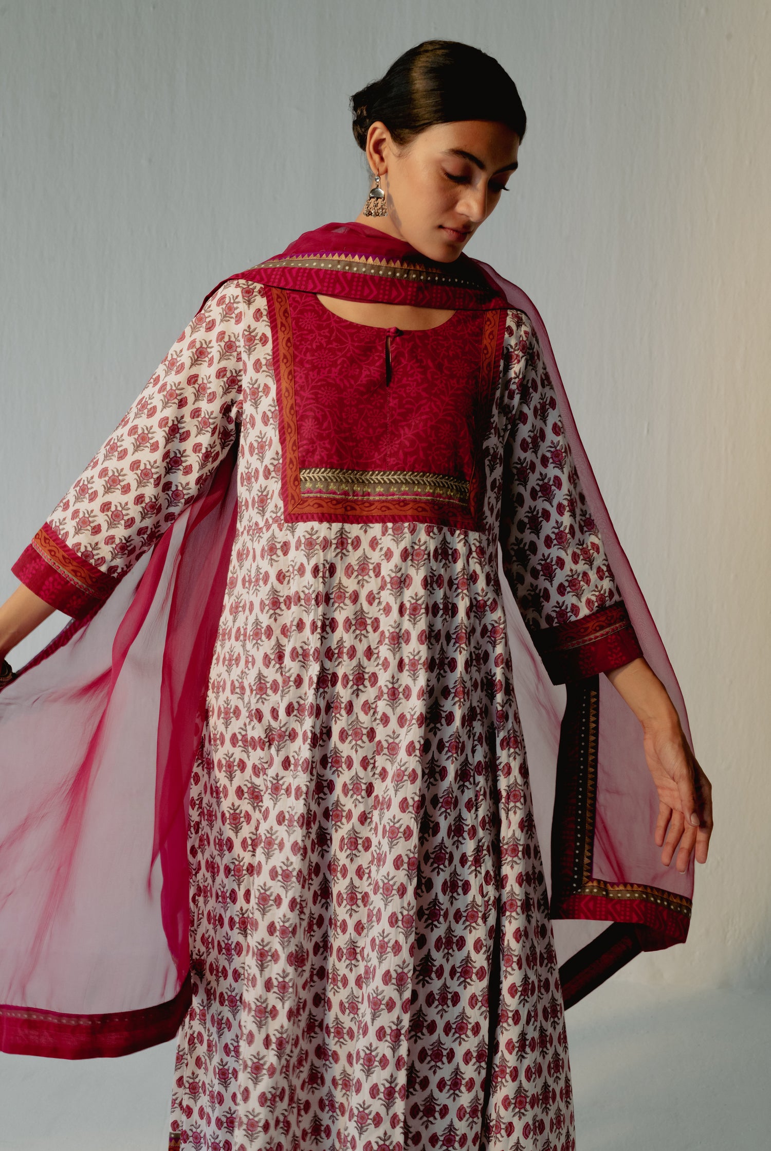 Crinkled Anarkali Kurta Pink White (8210620055851)