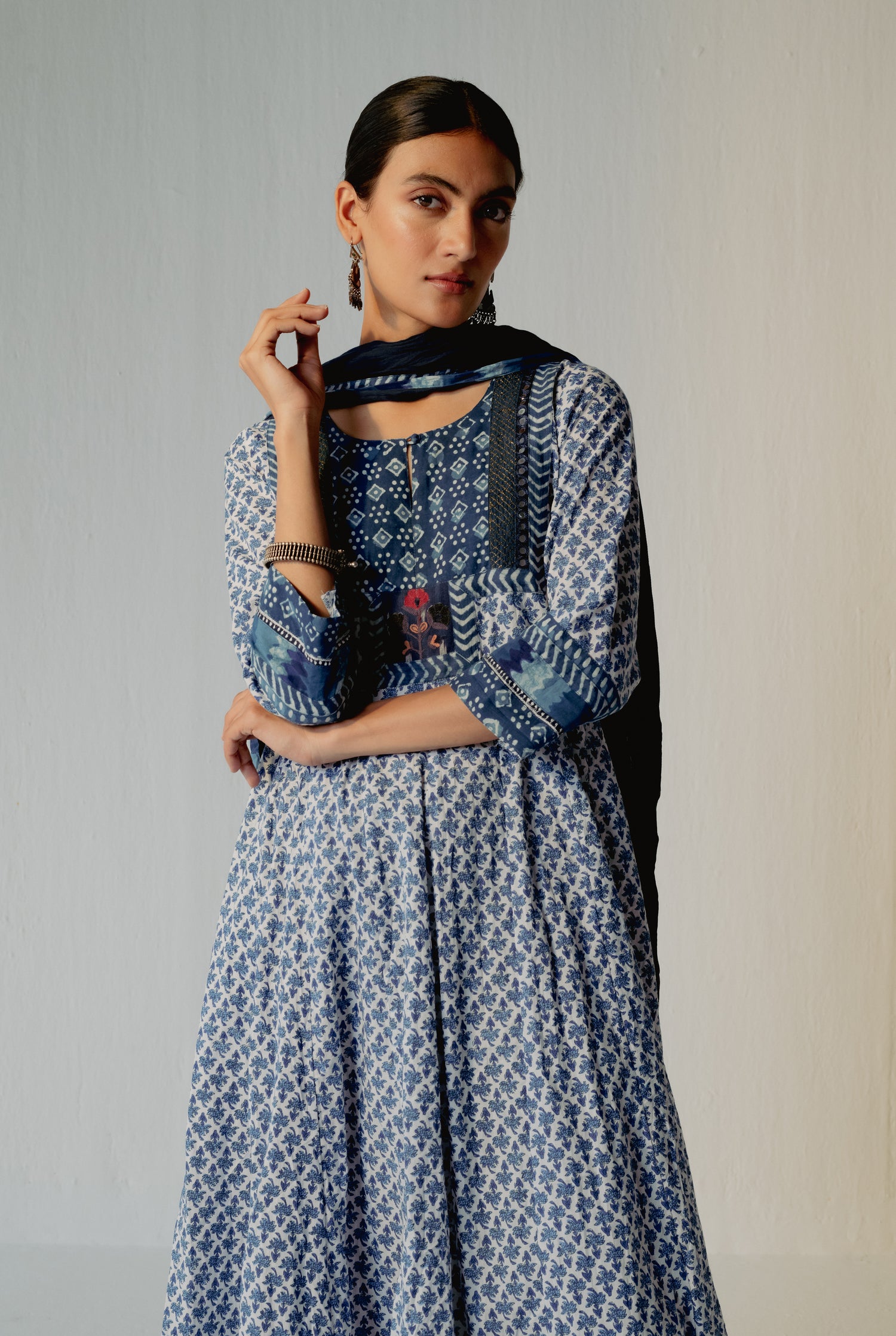 Rozana Cotton Crinkled Dupatta Navy Blue (8239461728555)
