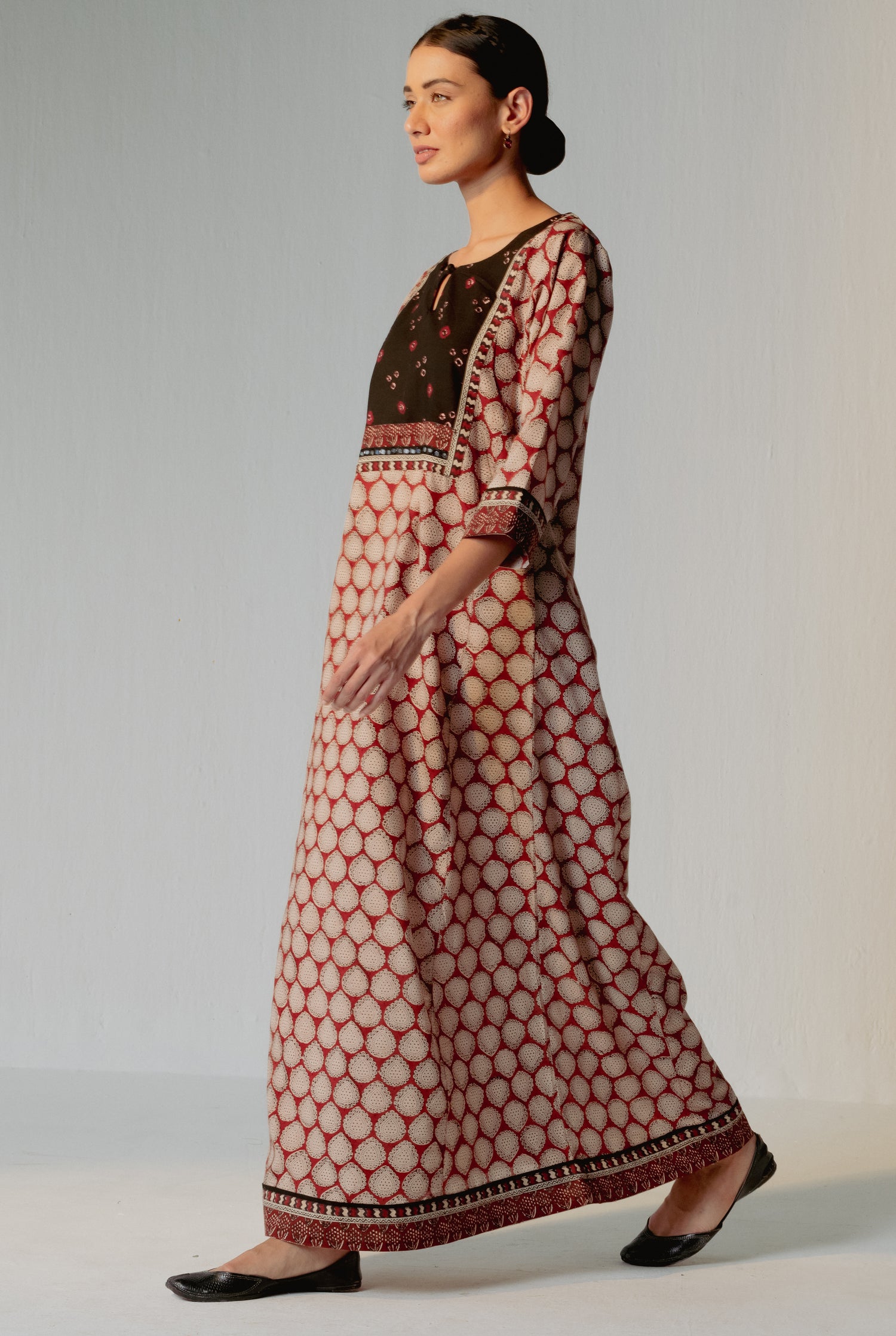 Yoke Caftan Maroon Beige (8232766865707)