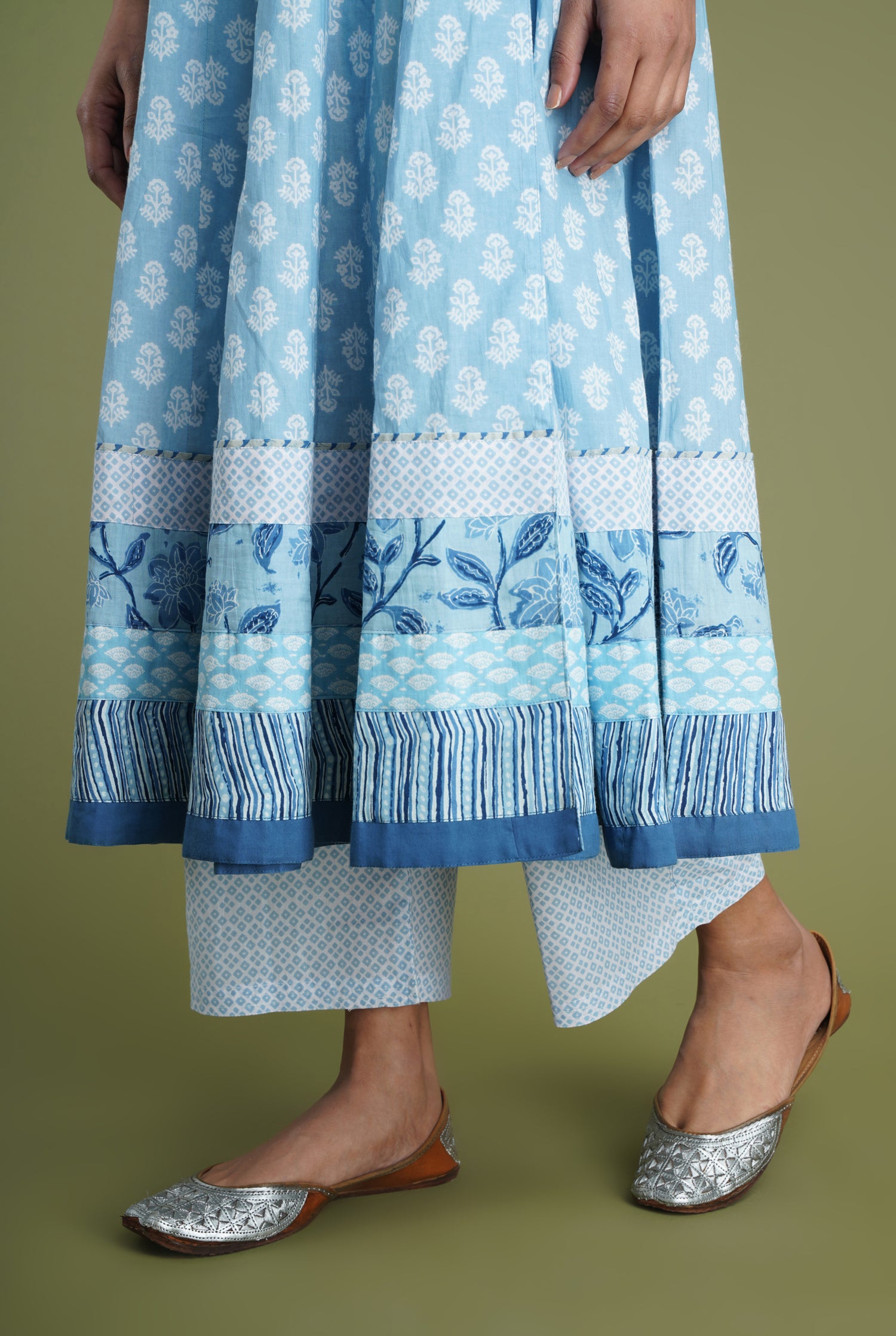 Rozana Printed Pant Blue And White (6969277120559)