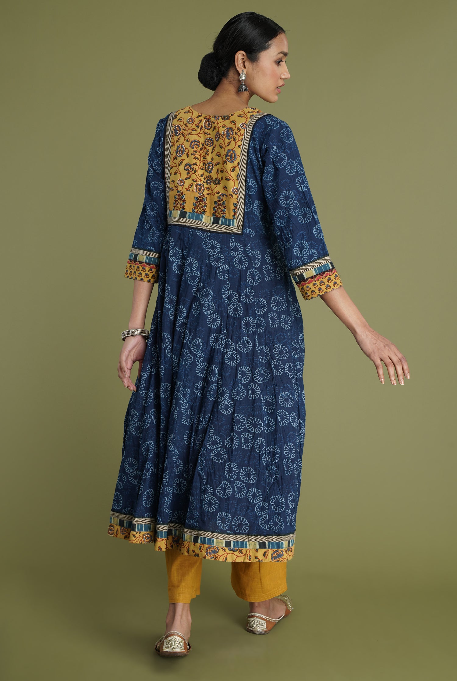 Anarkali Crinkled Kurta Mustard Indigo (6936653266991)