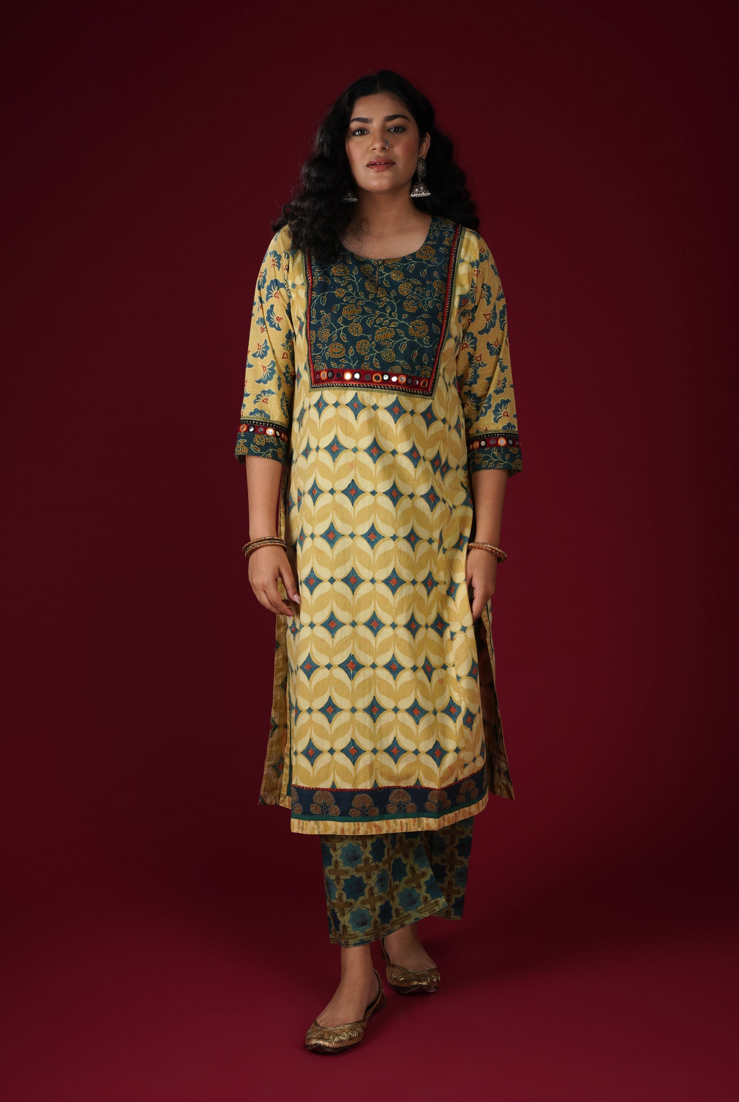 Rozana Pants Ochre Teal (6765177241647)