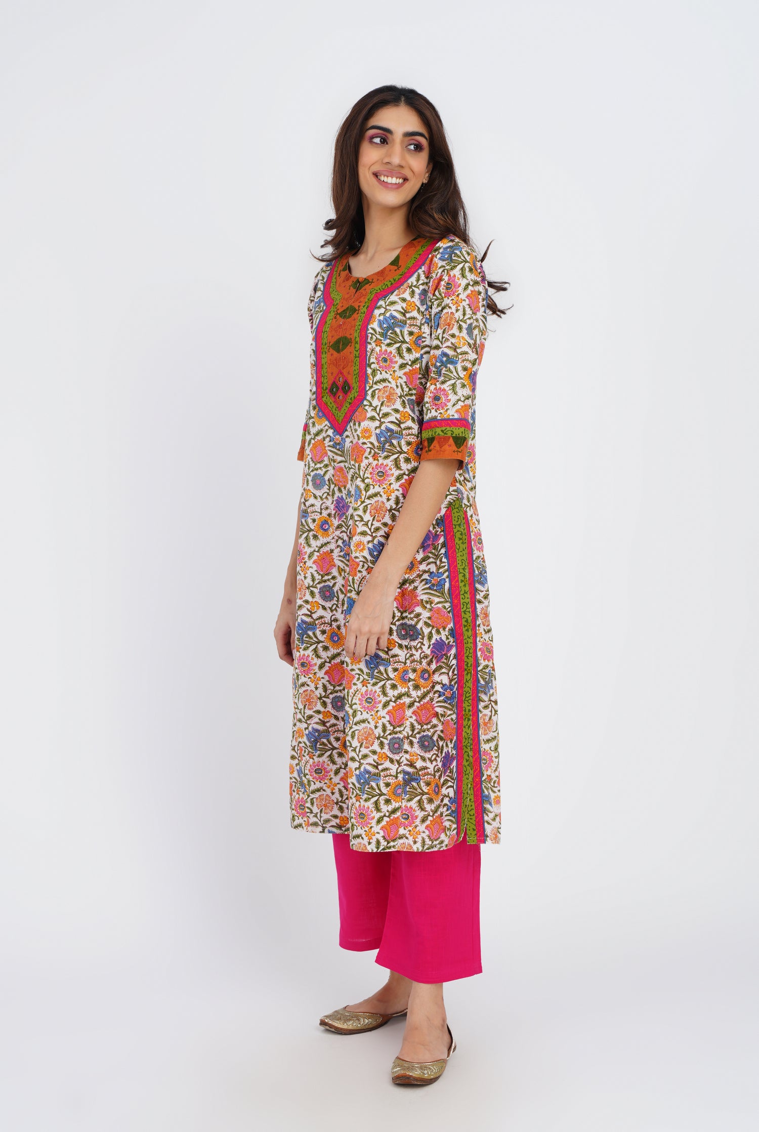 Rozana Kurta Off White Orange (7086833598511)