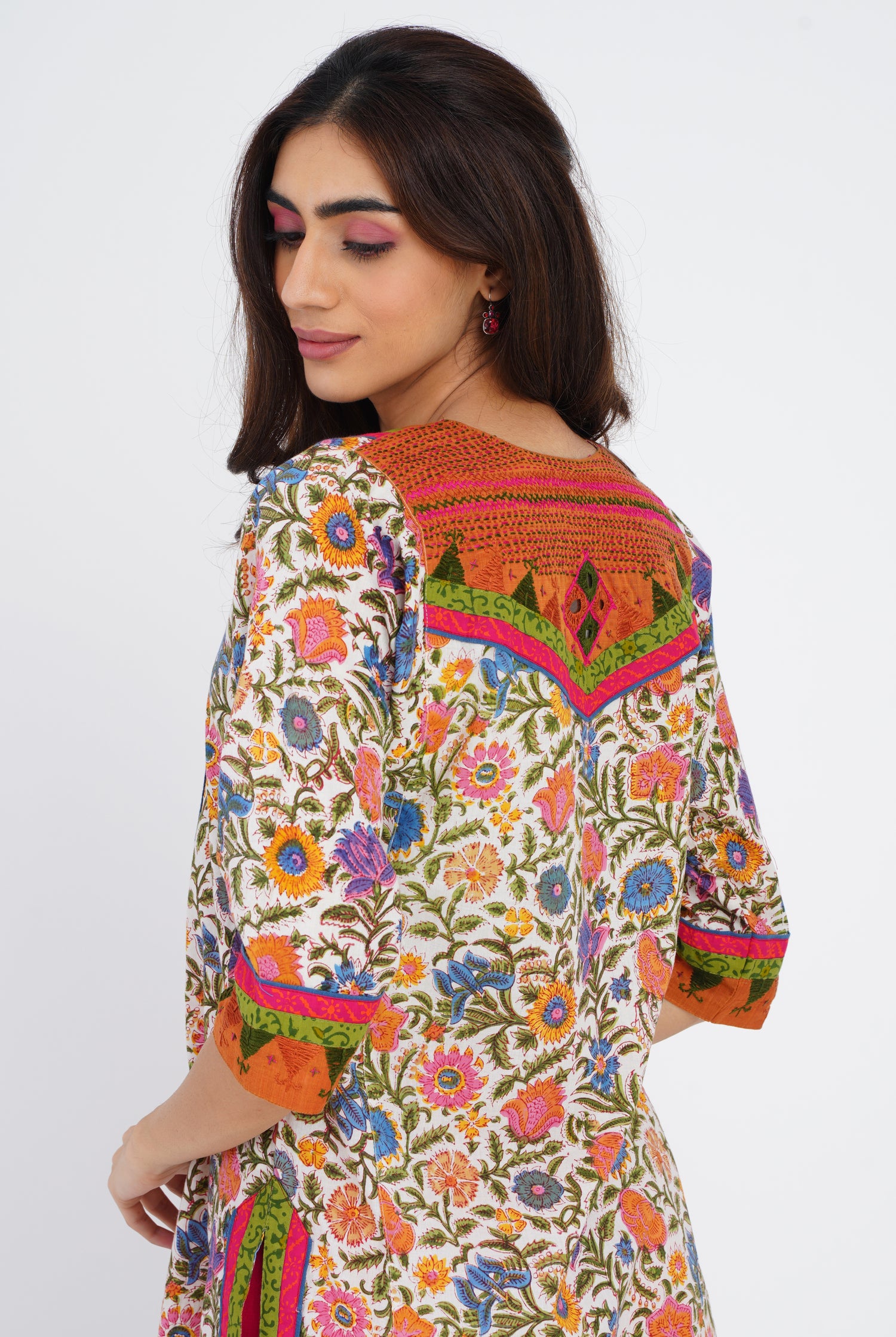 Rozana Kurta Off White Orange (7086833598511)