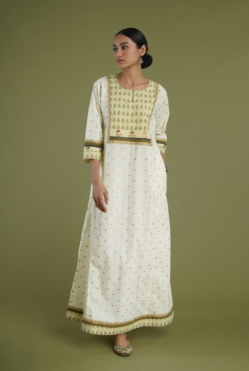 Yoke Caftan Cream White Pista Green (6906580860975)