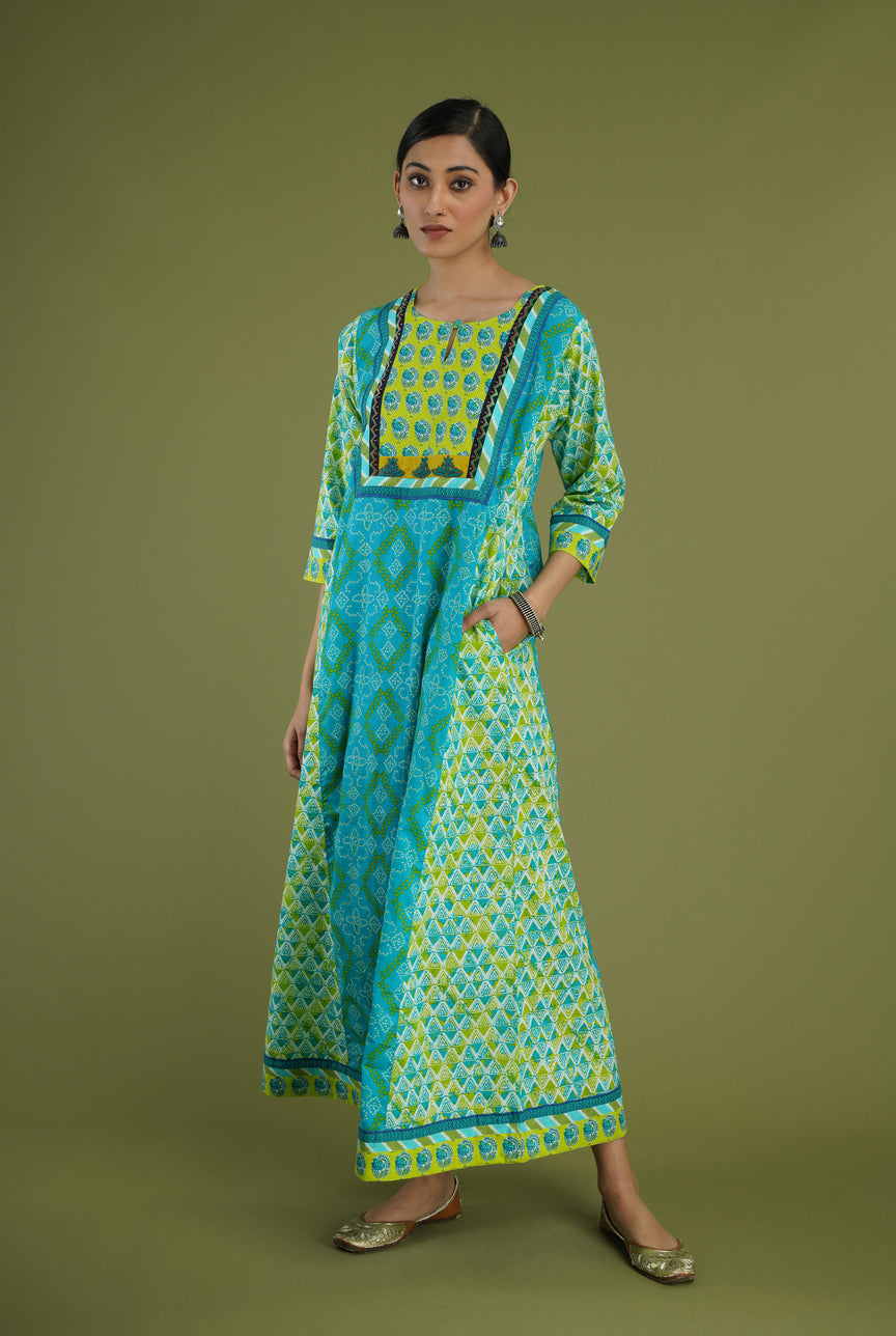 Yoke Caftan Blue Green (6906587775023)