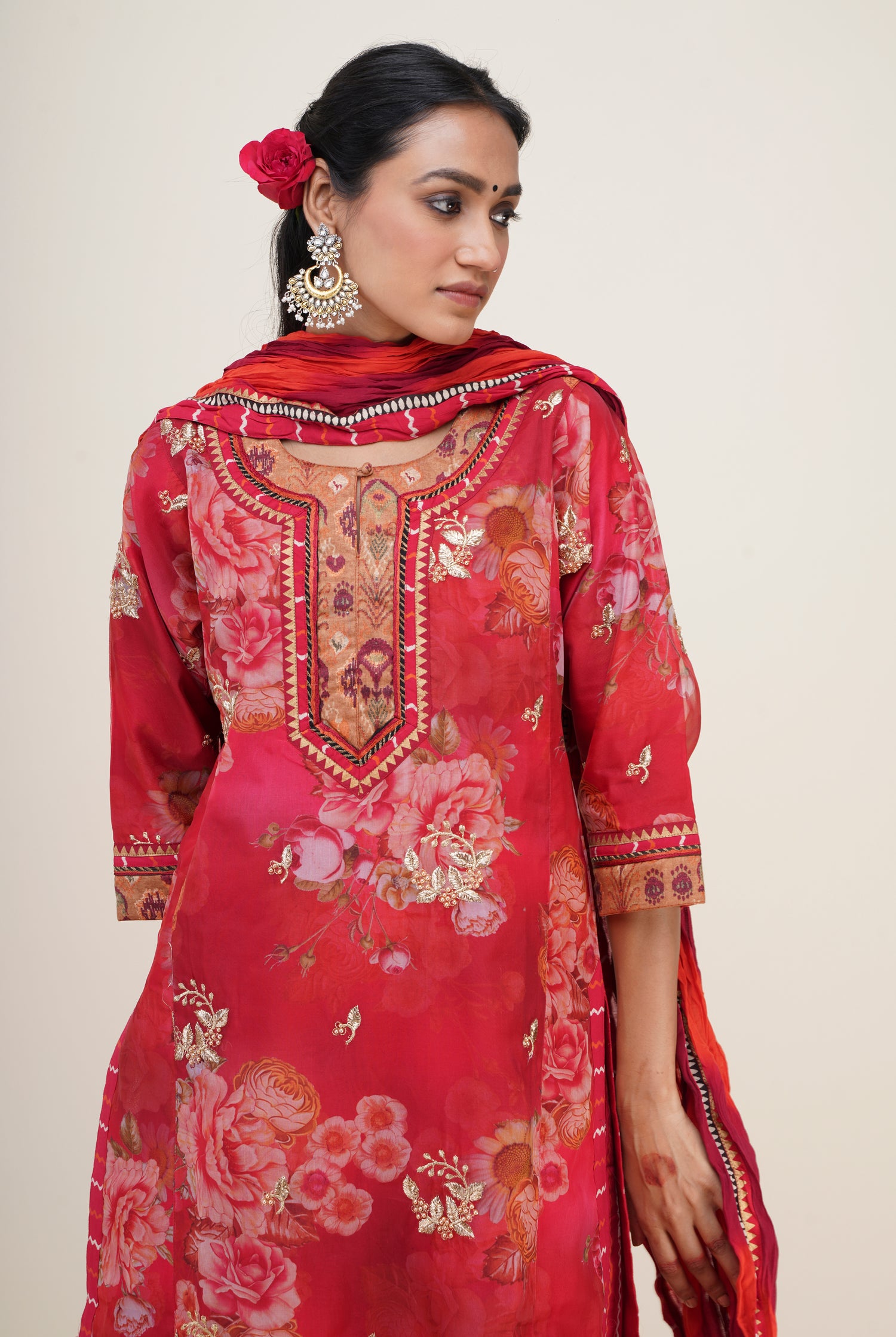 Rozana Embroidered Kurta Red (6777736003631)